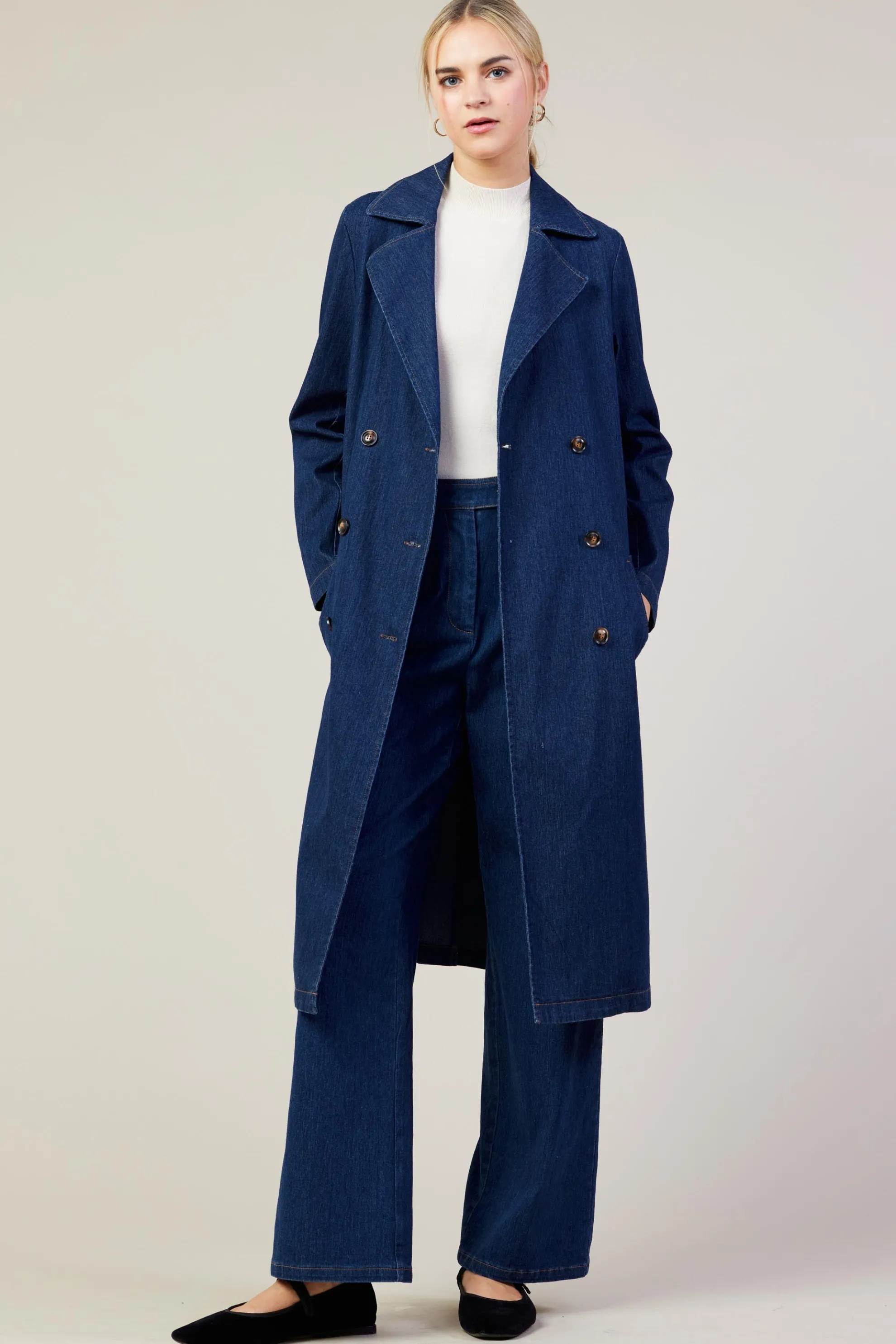 Washed Denim Trench Coat
