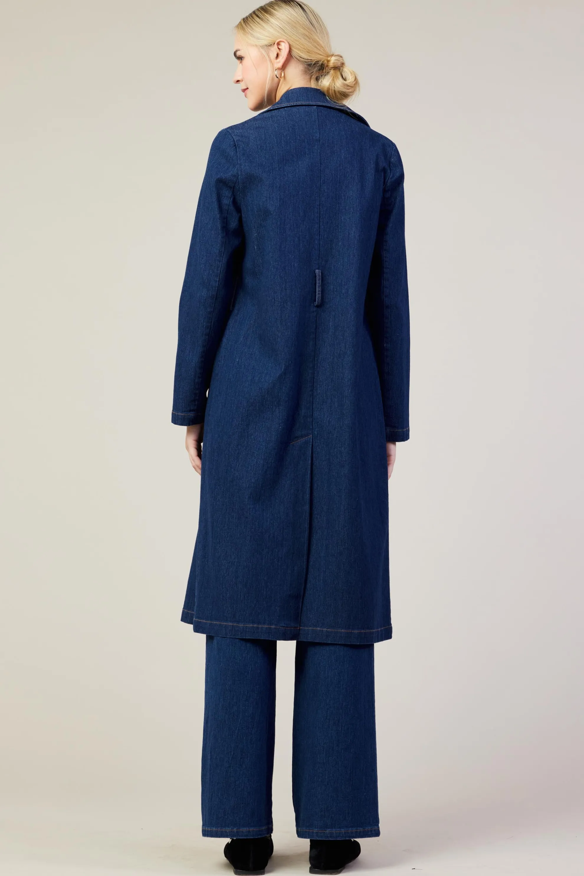 Washed Denim Trench Coat