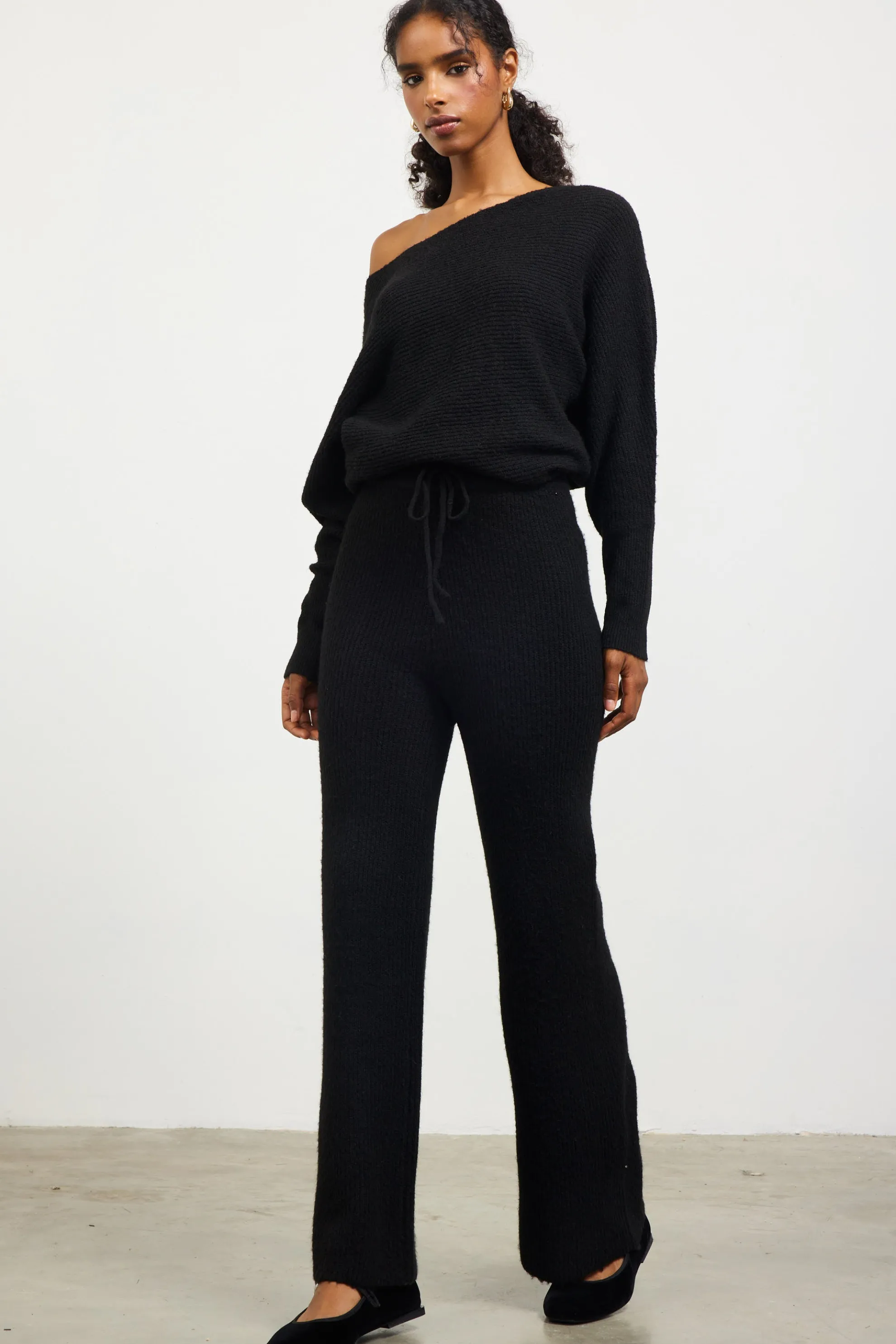 Ribbed Knit Wide Leg Pants