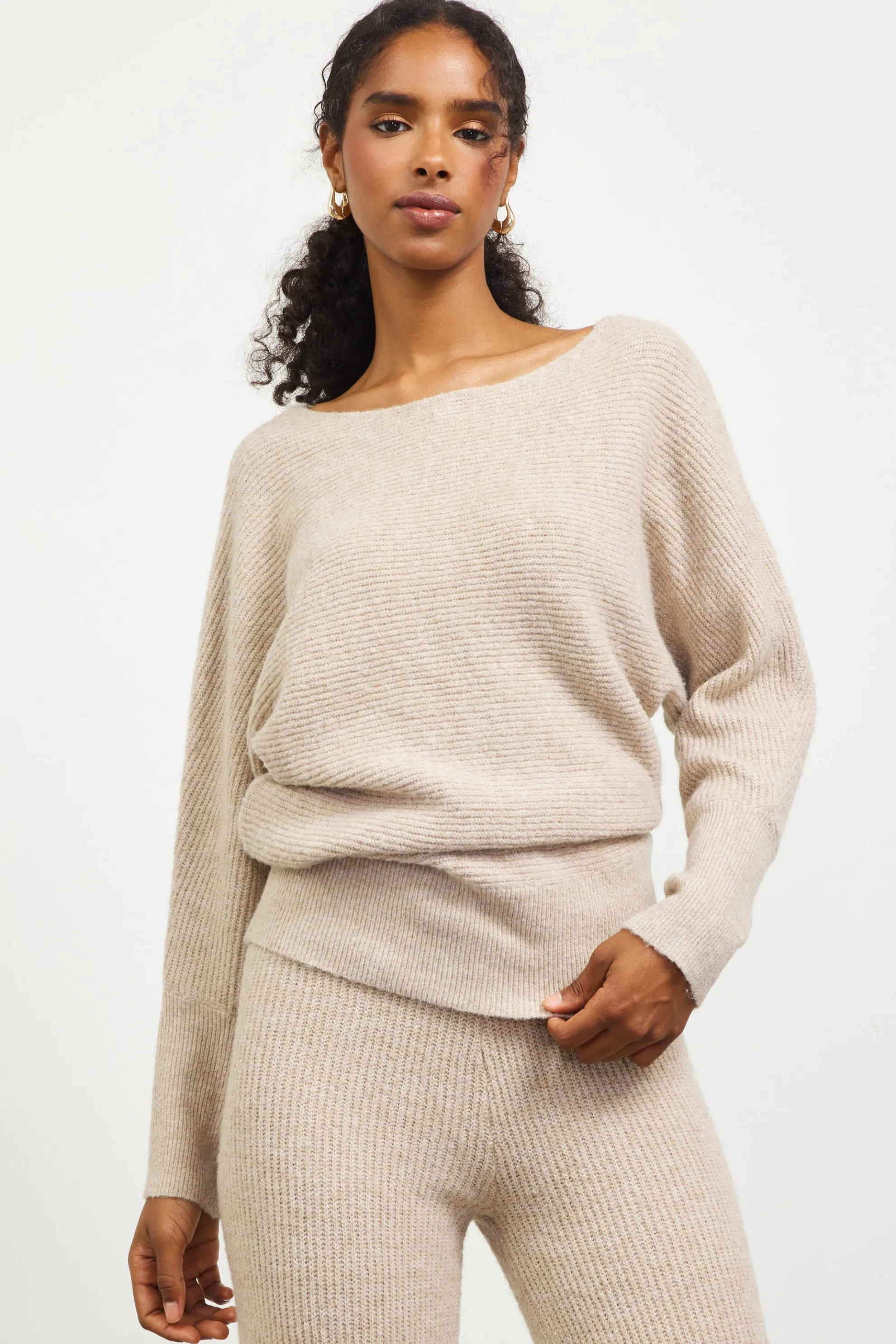 Boatneck Ribbed Knit Sweater