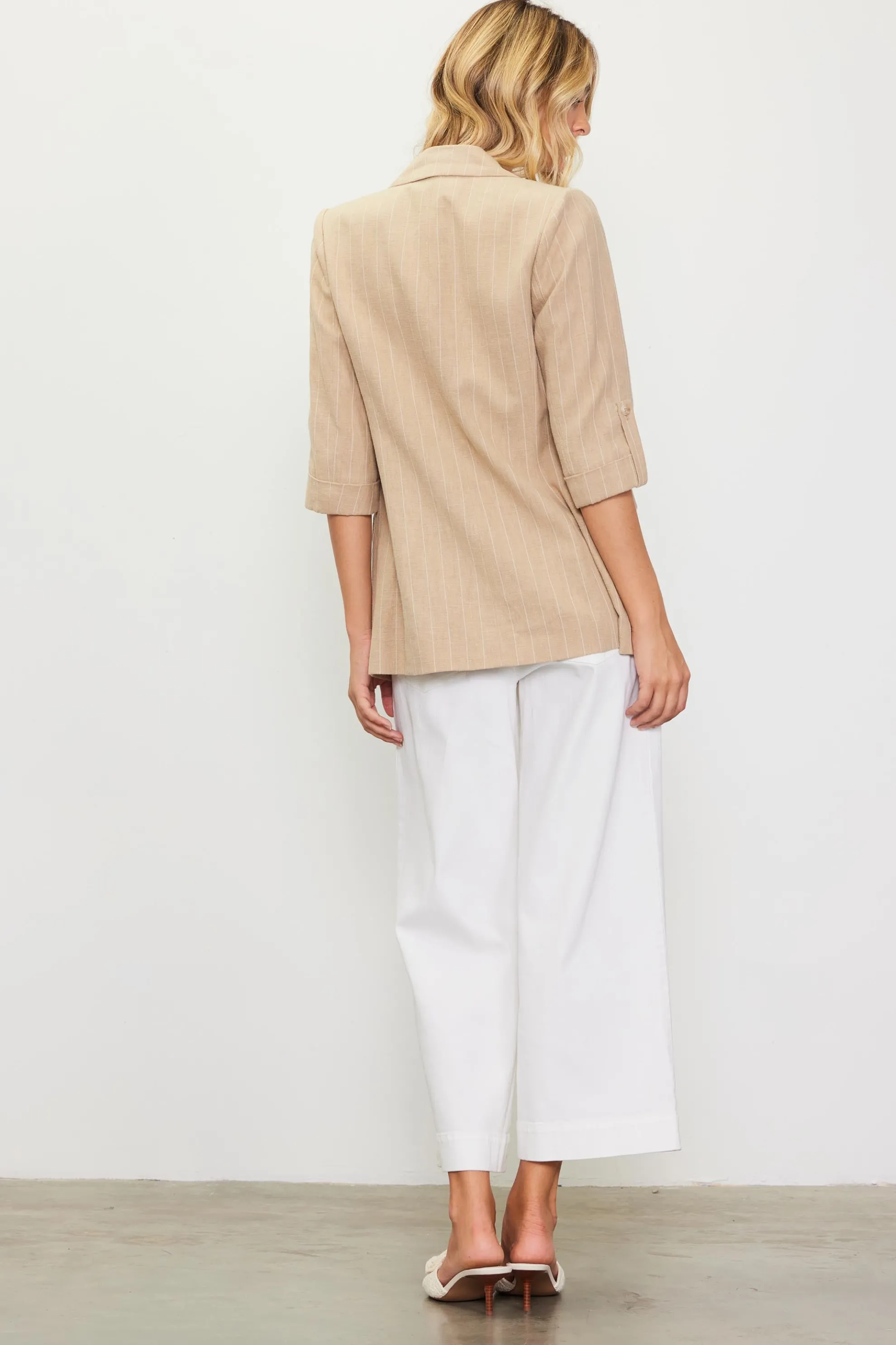 Linen Pinstripe Cuffed Blazer