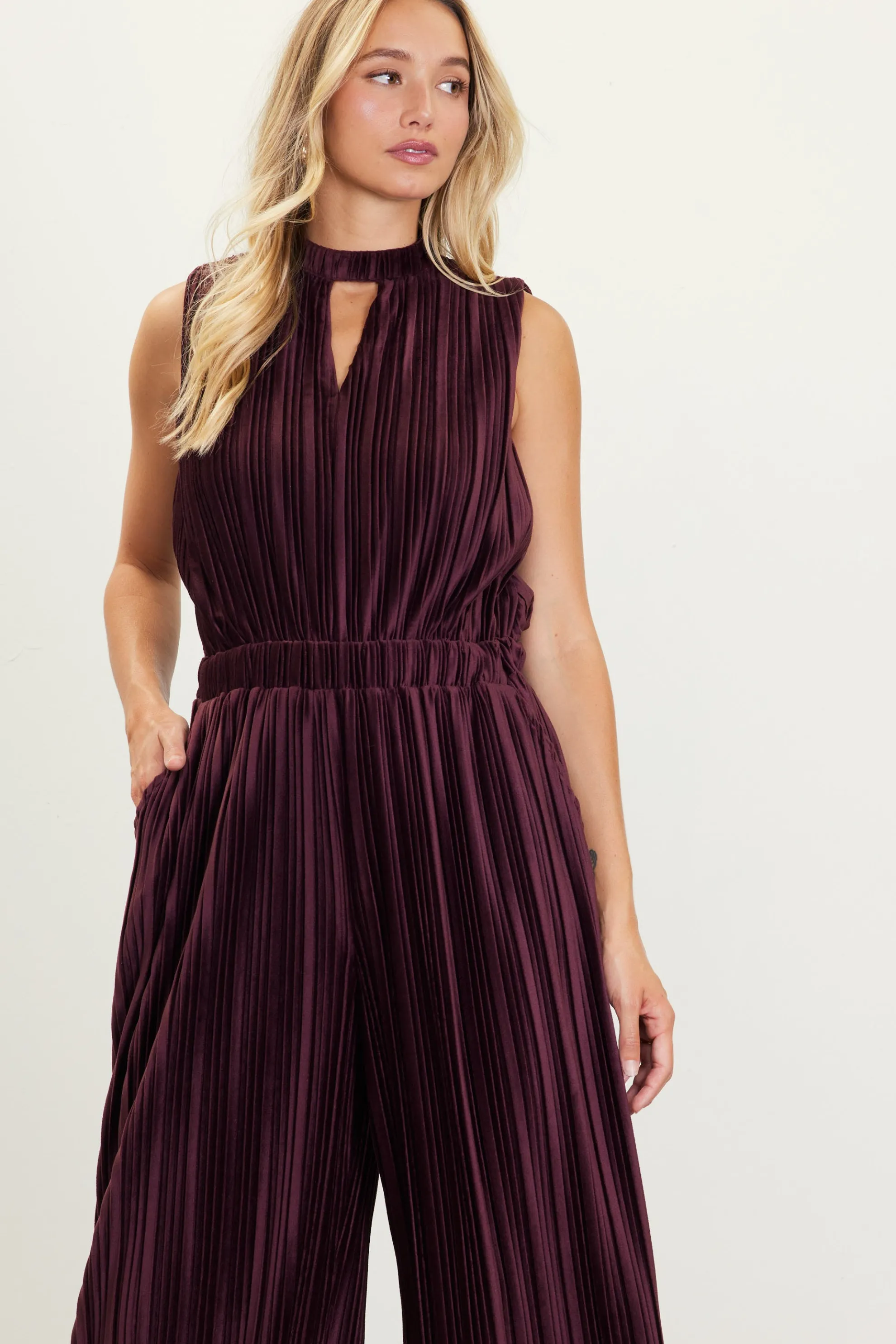 Pleated Velvet Jumpsuit