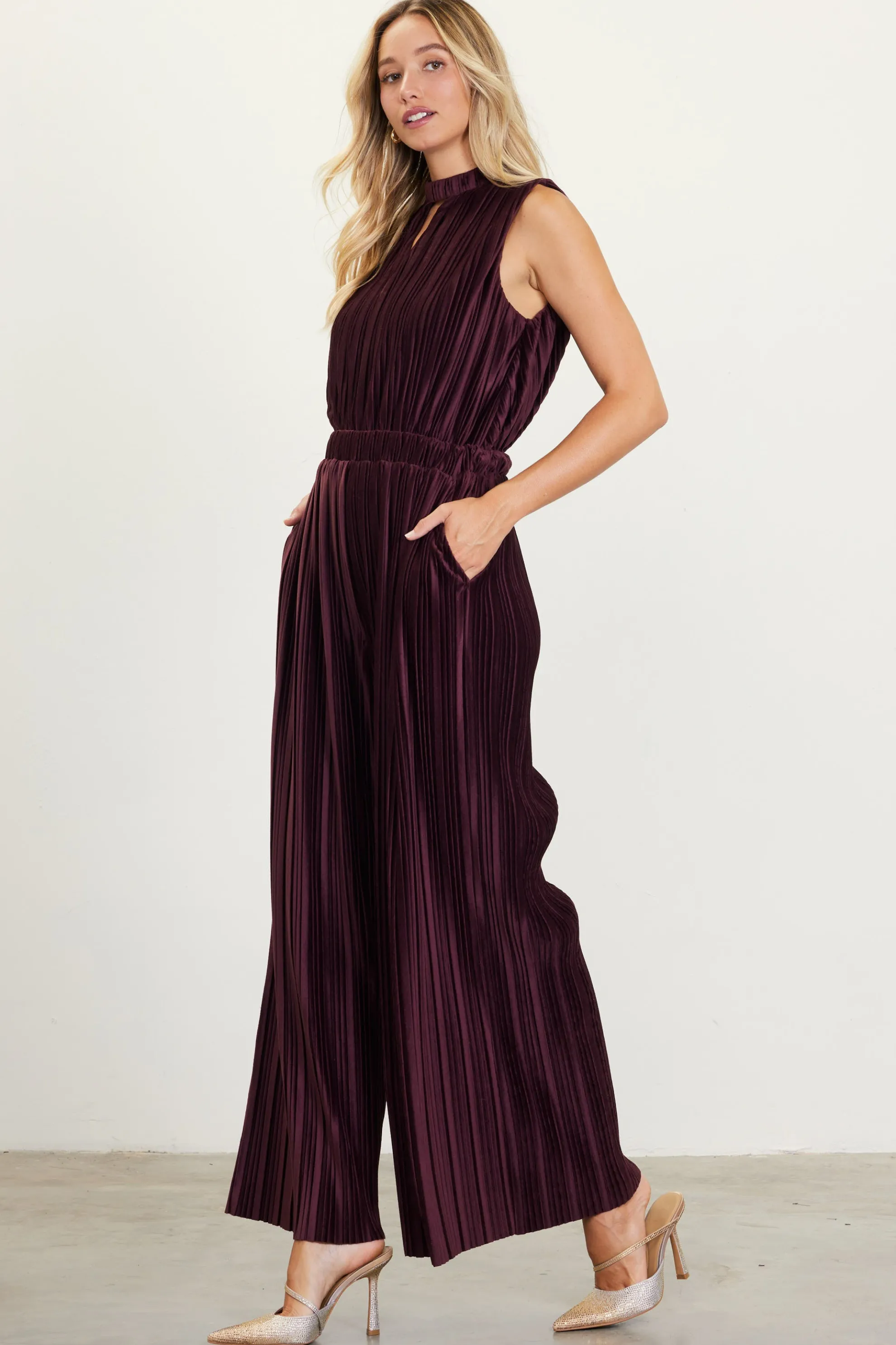 Pleated Velvet Jumpsuit