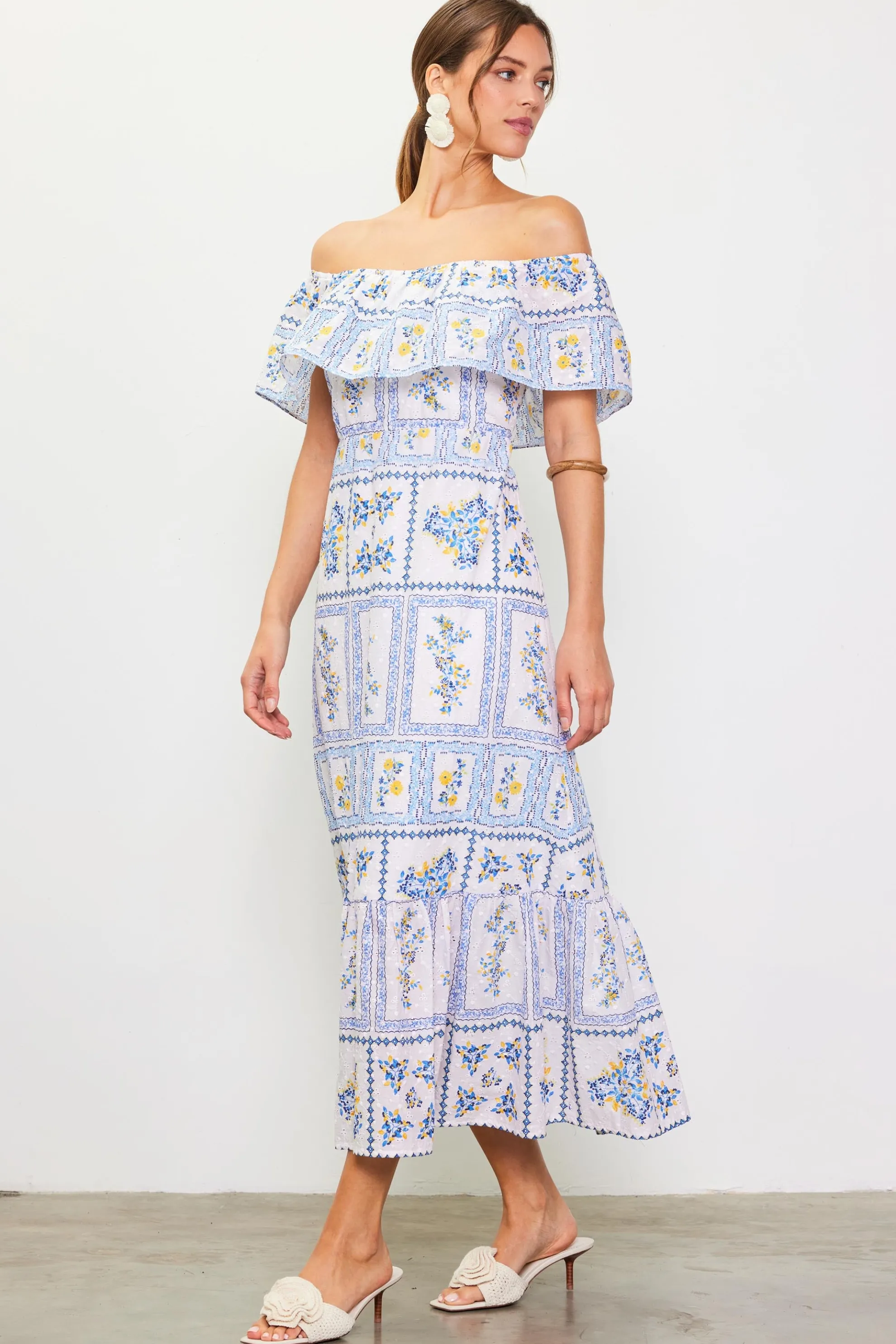 Eyelet Embroidered Print Maxi Dress