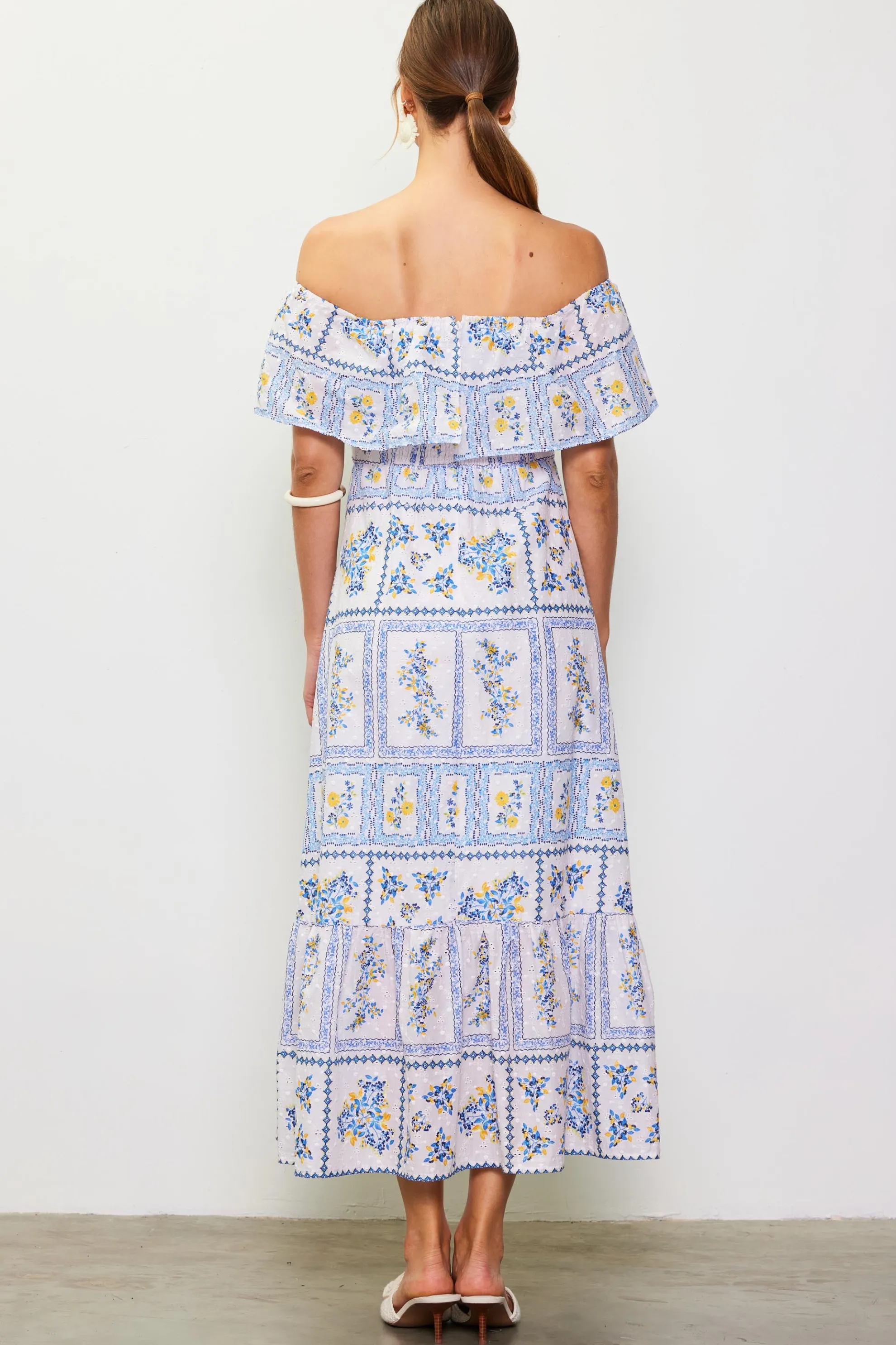 Eyelet Embroidered Print Maxi Dress