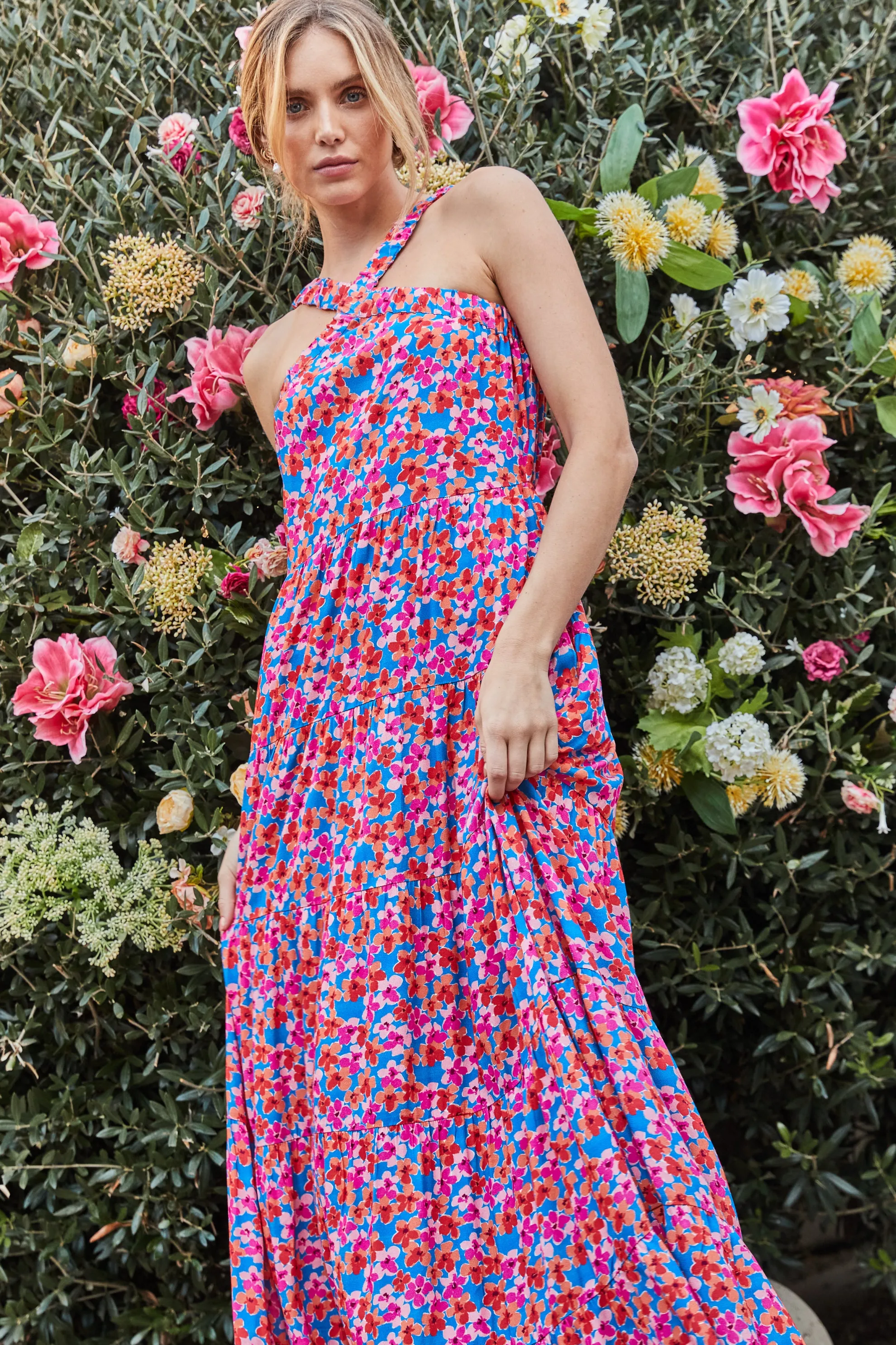 Bohemian Floral Crossed Neck Maxi Dress
