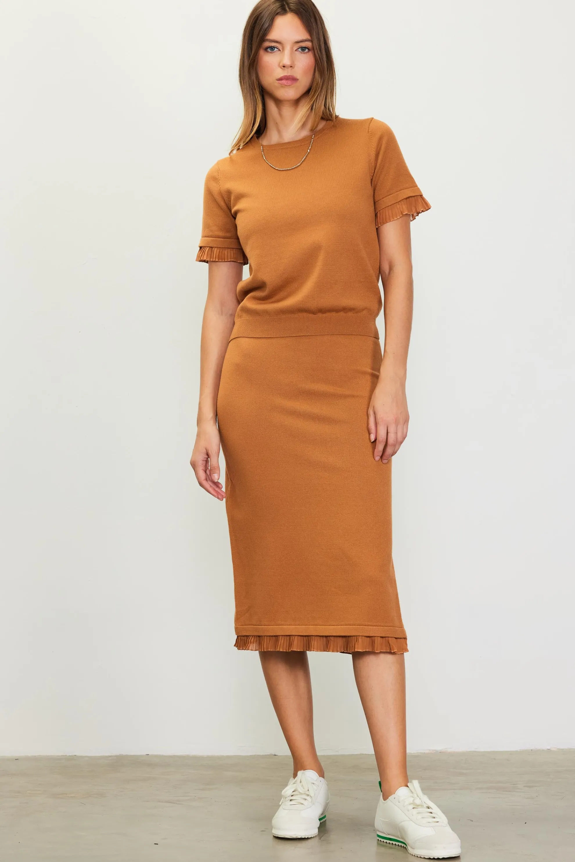 Knit Midi Ruffle Detail Skirt