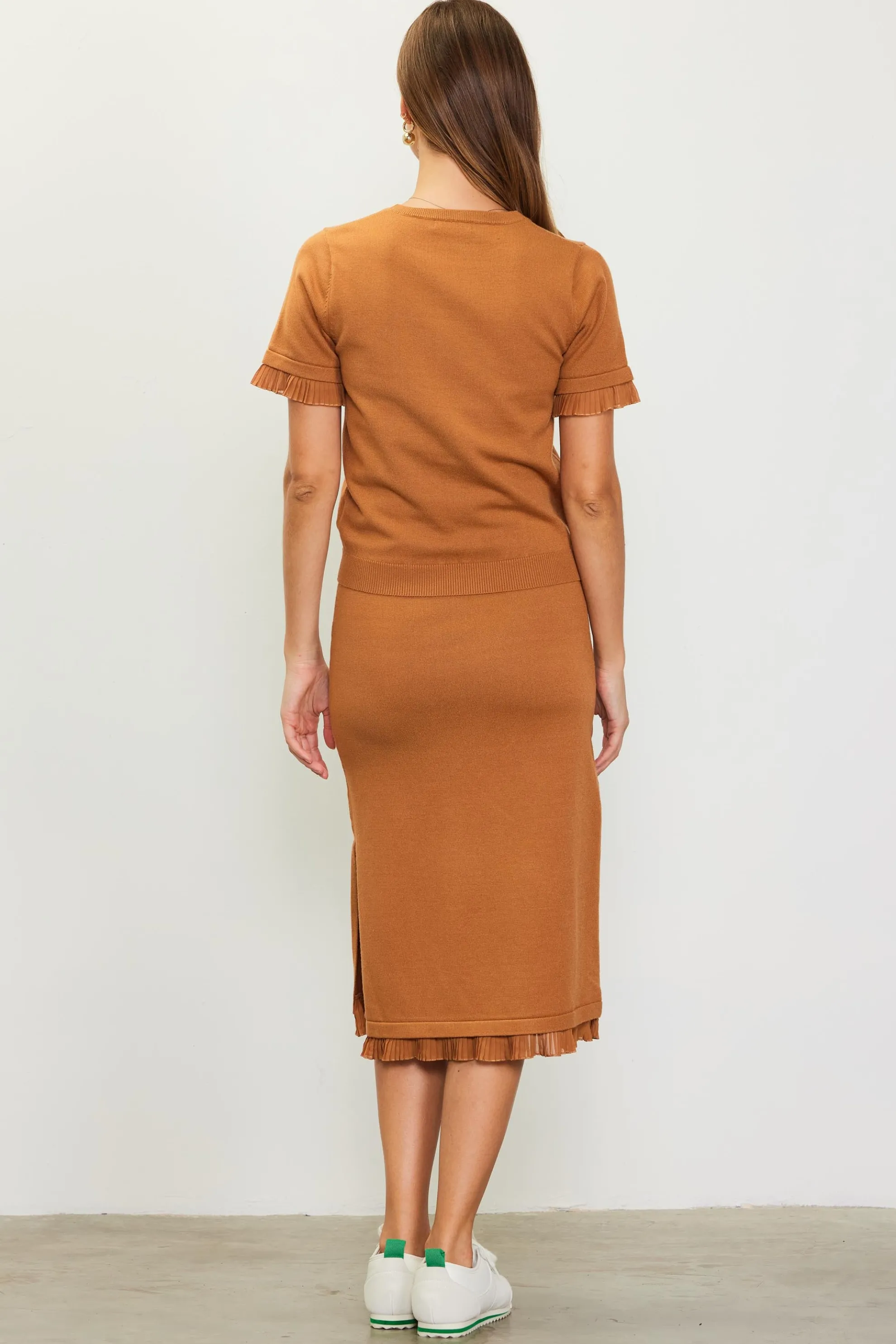 Knit Midi Ruffle Detail Skirt