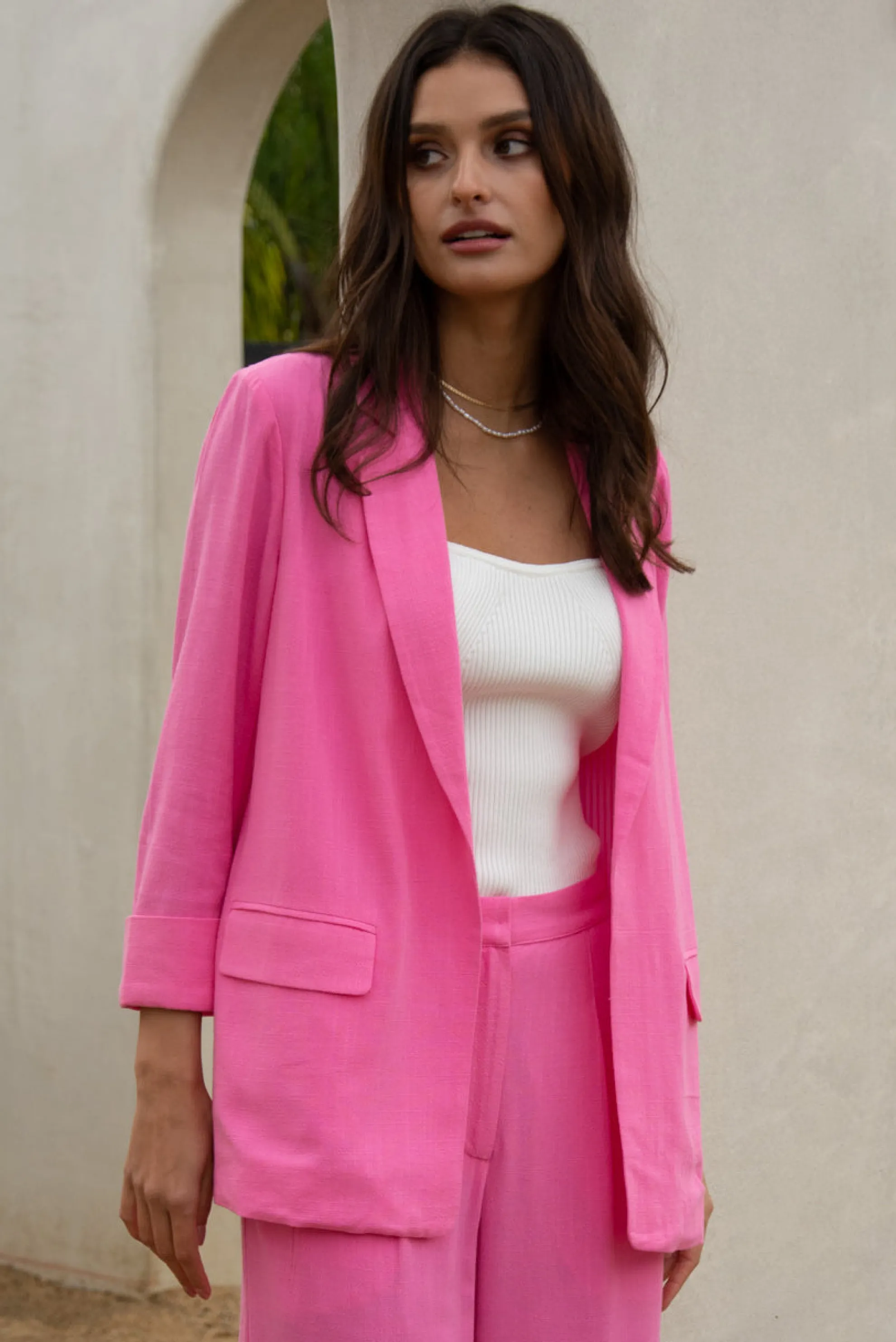 Linen Cuffed Sleeve Blazer