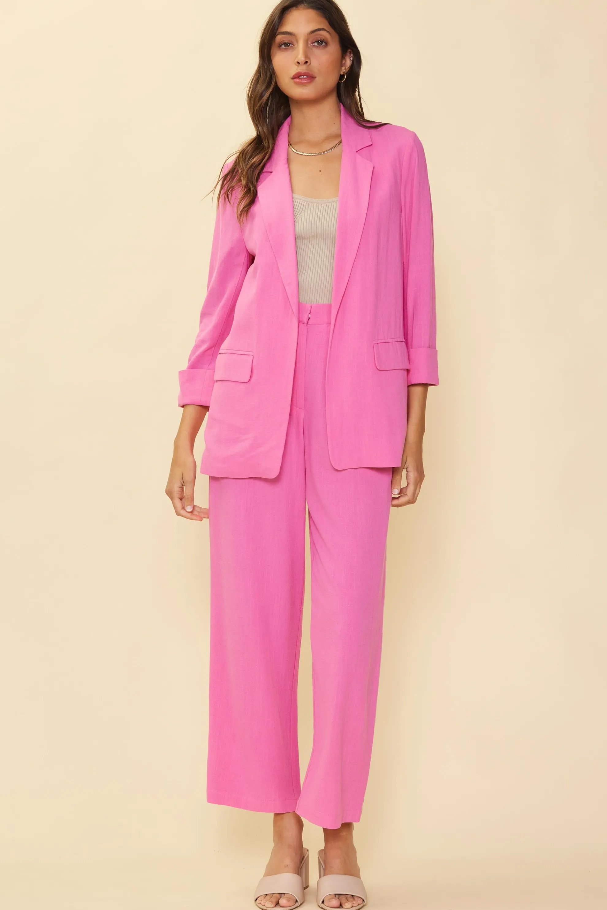 Linen Cuffed Sleeve Blazer