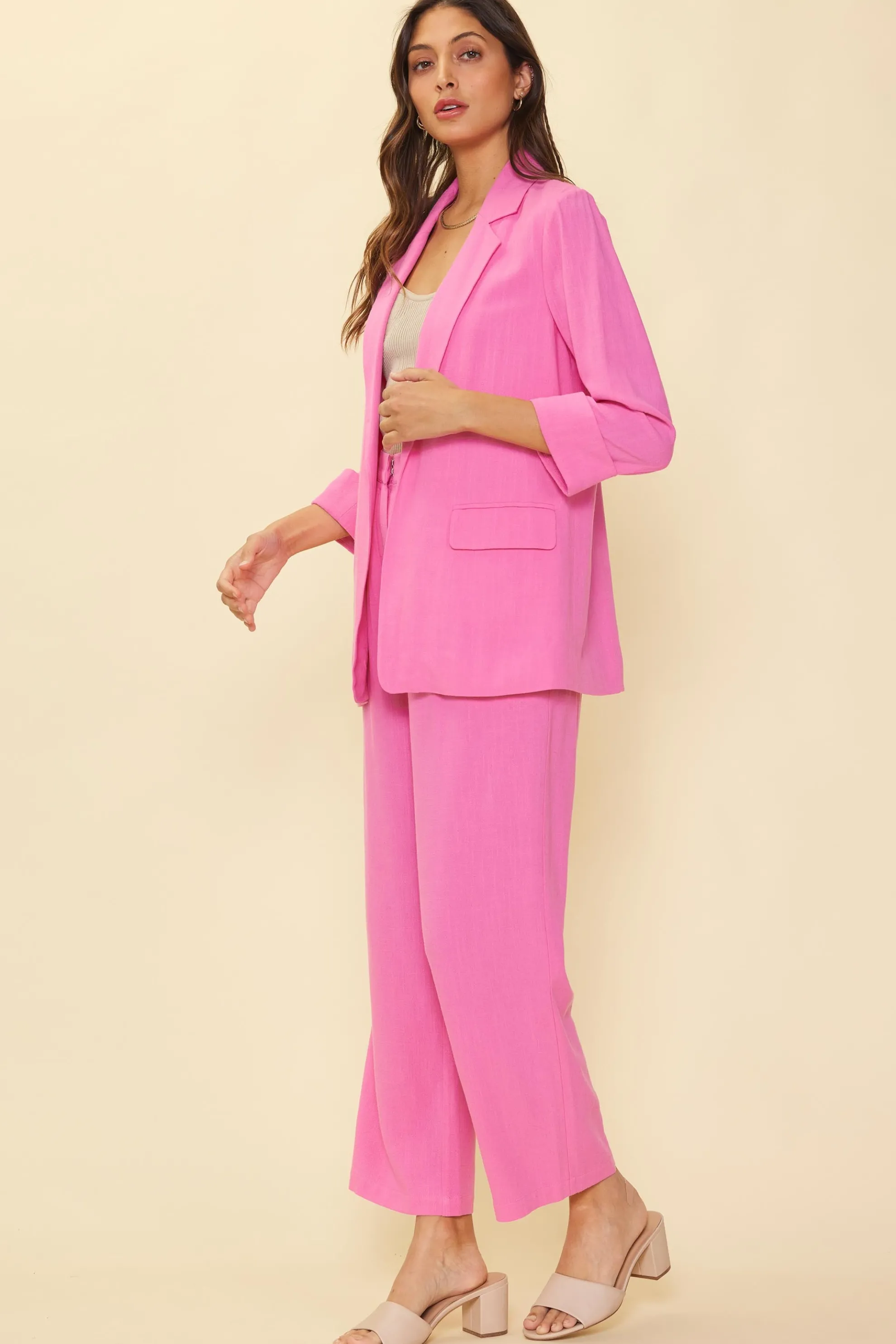 Linen Cuffed Sleeve Blazer