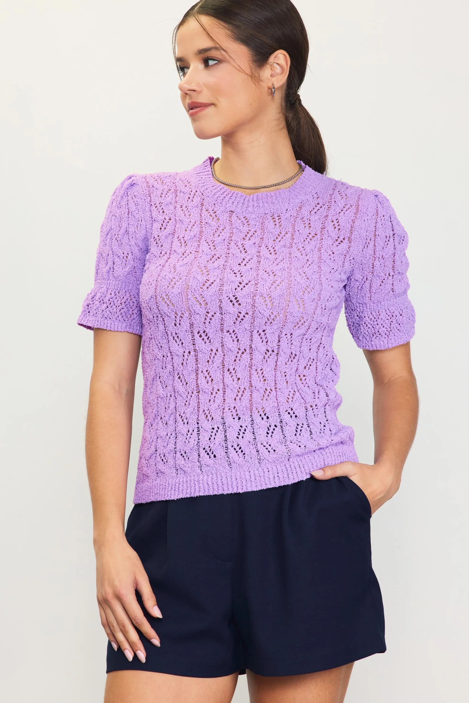 Pointelle Short Sleeve Sweater