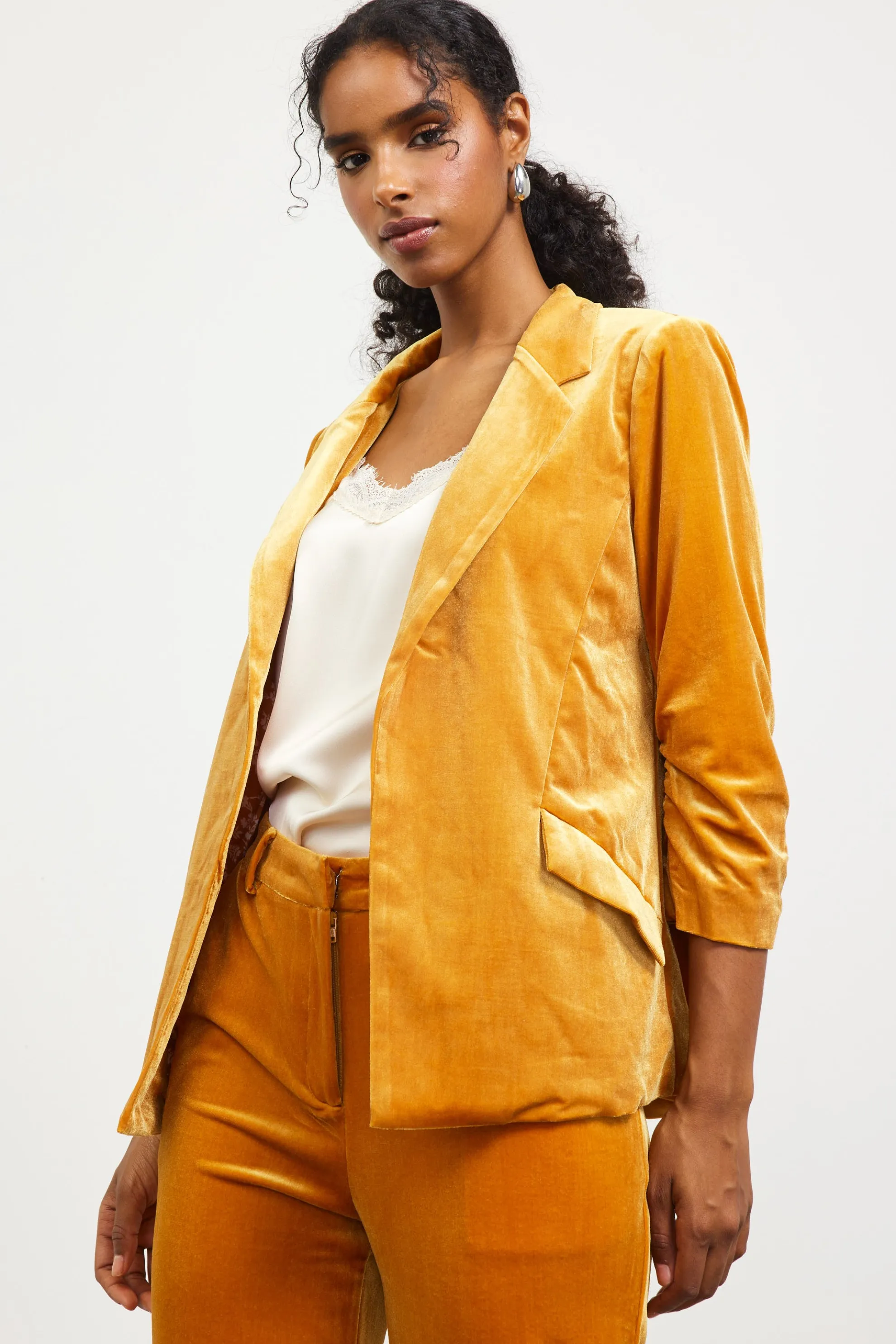 Ruched Velvet Blazer