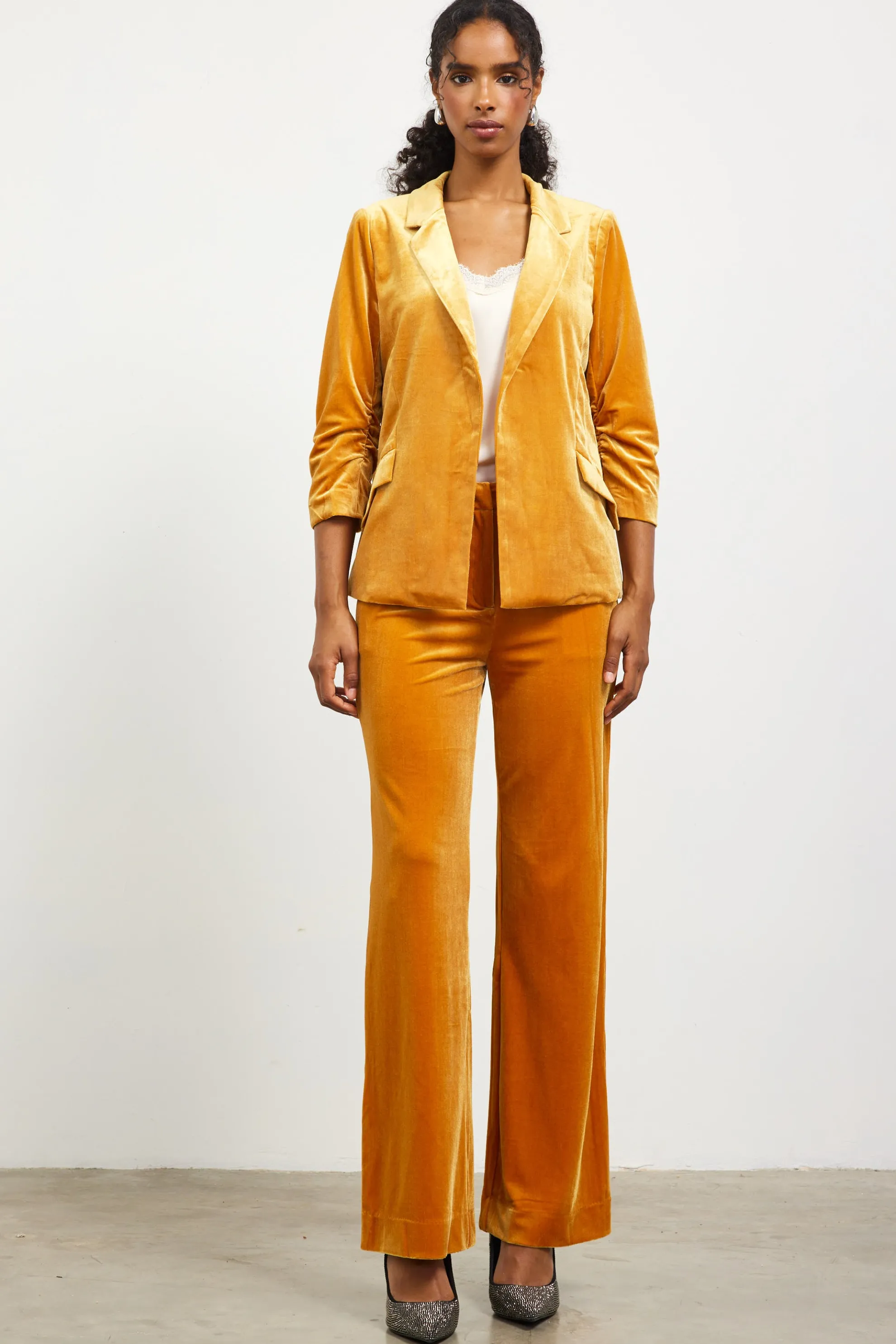 Ruched Velvet Blazer