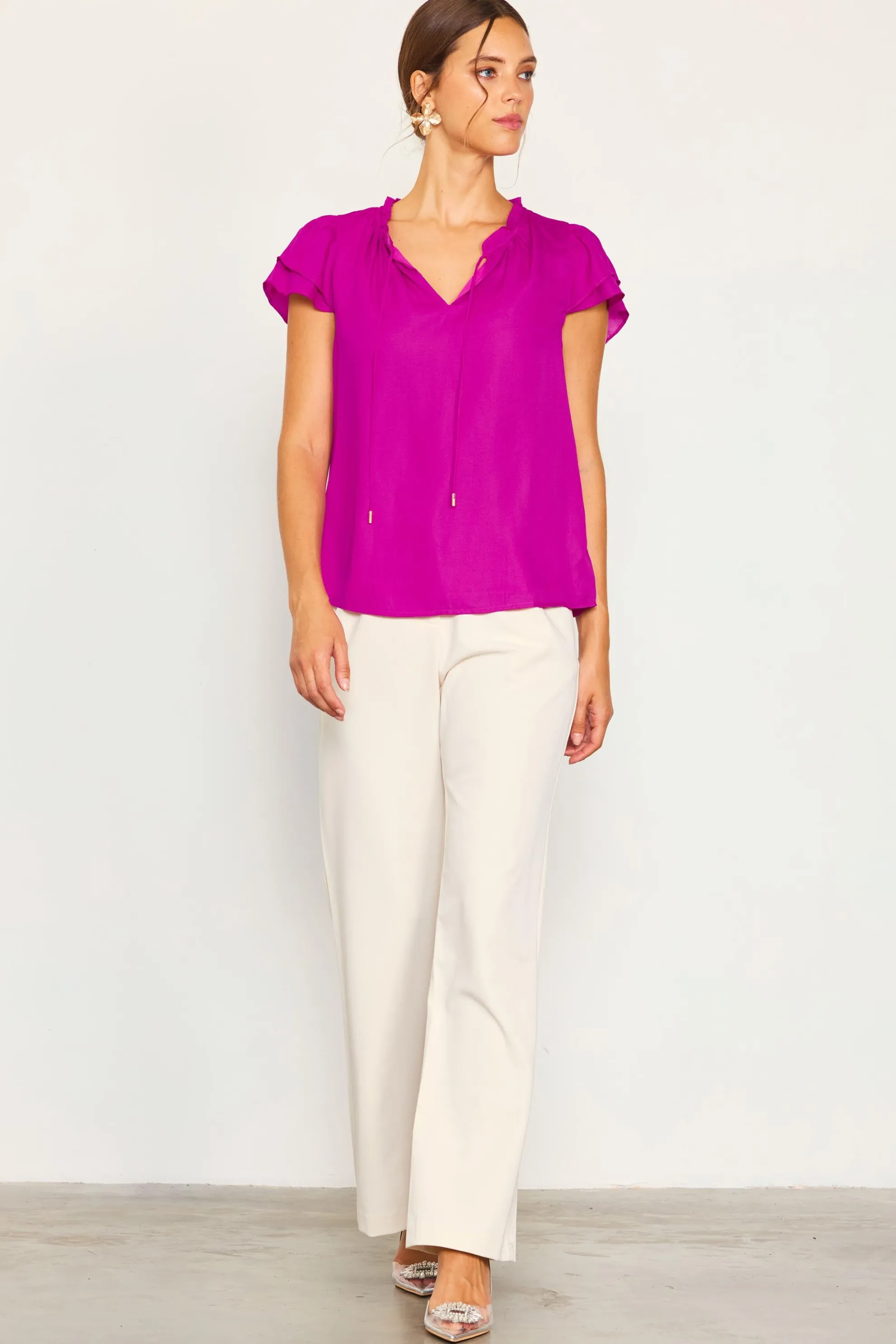 Satin Ruffled Detail Top