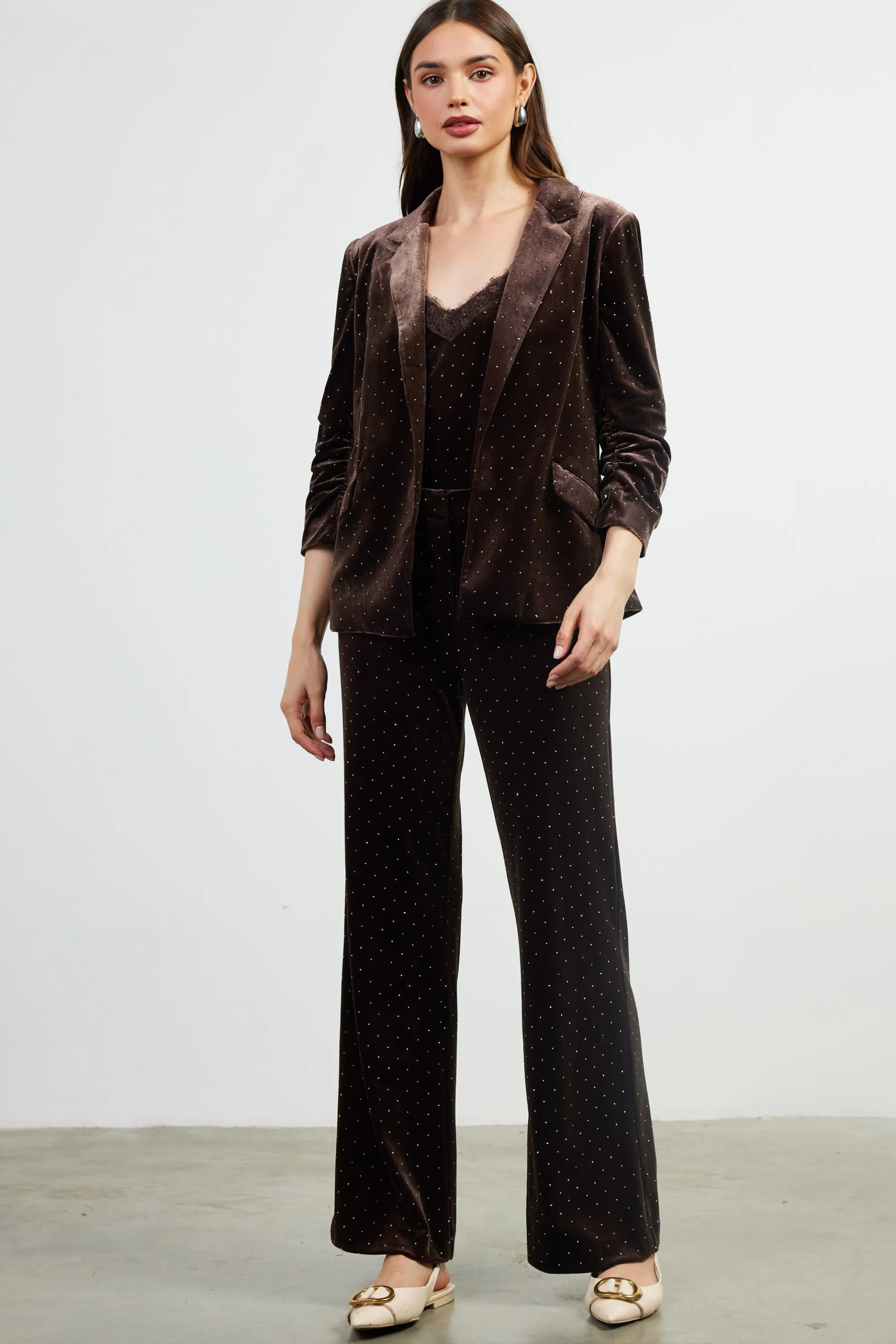 Rhinestone Ruched Velvet Blazer