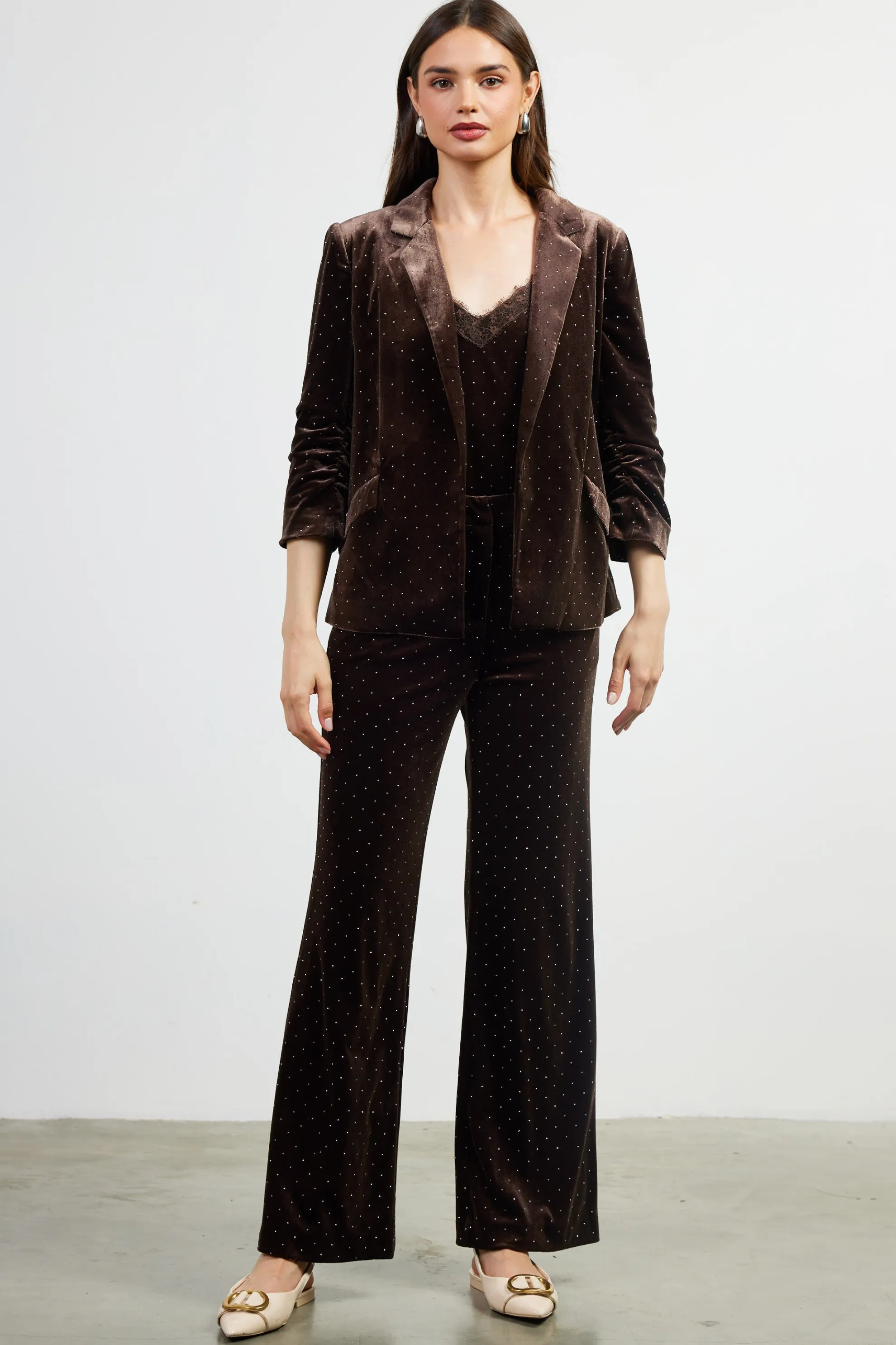 Rhinestone Ruched Velvet Blazer