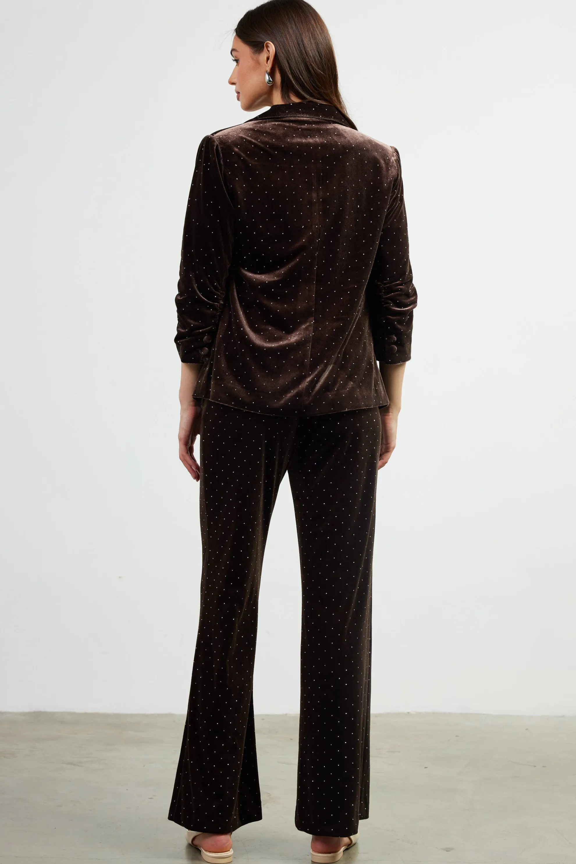 Rhinestone Ruched Velvet Blazer