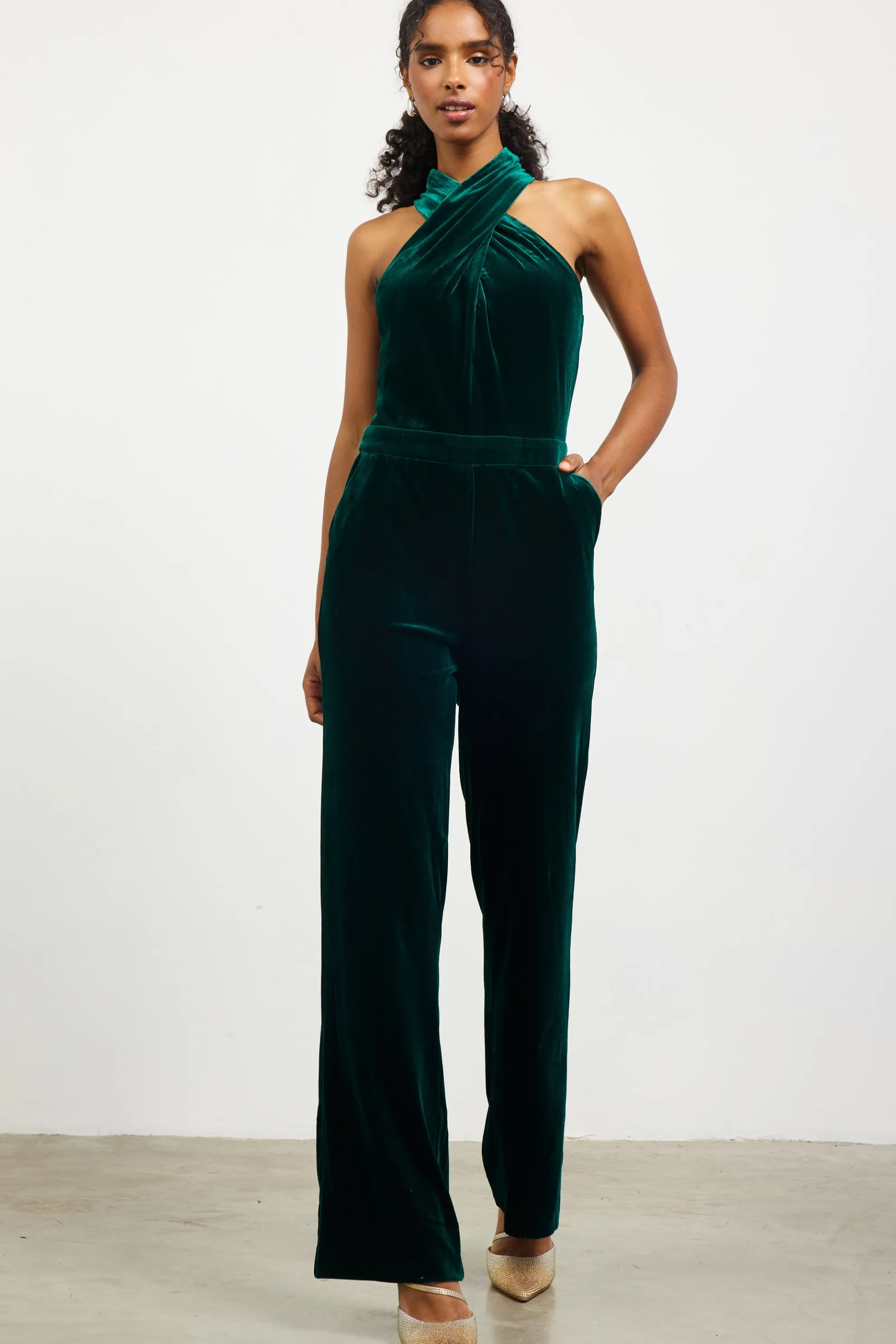 Velvet Halter Neck Jumpsuit