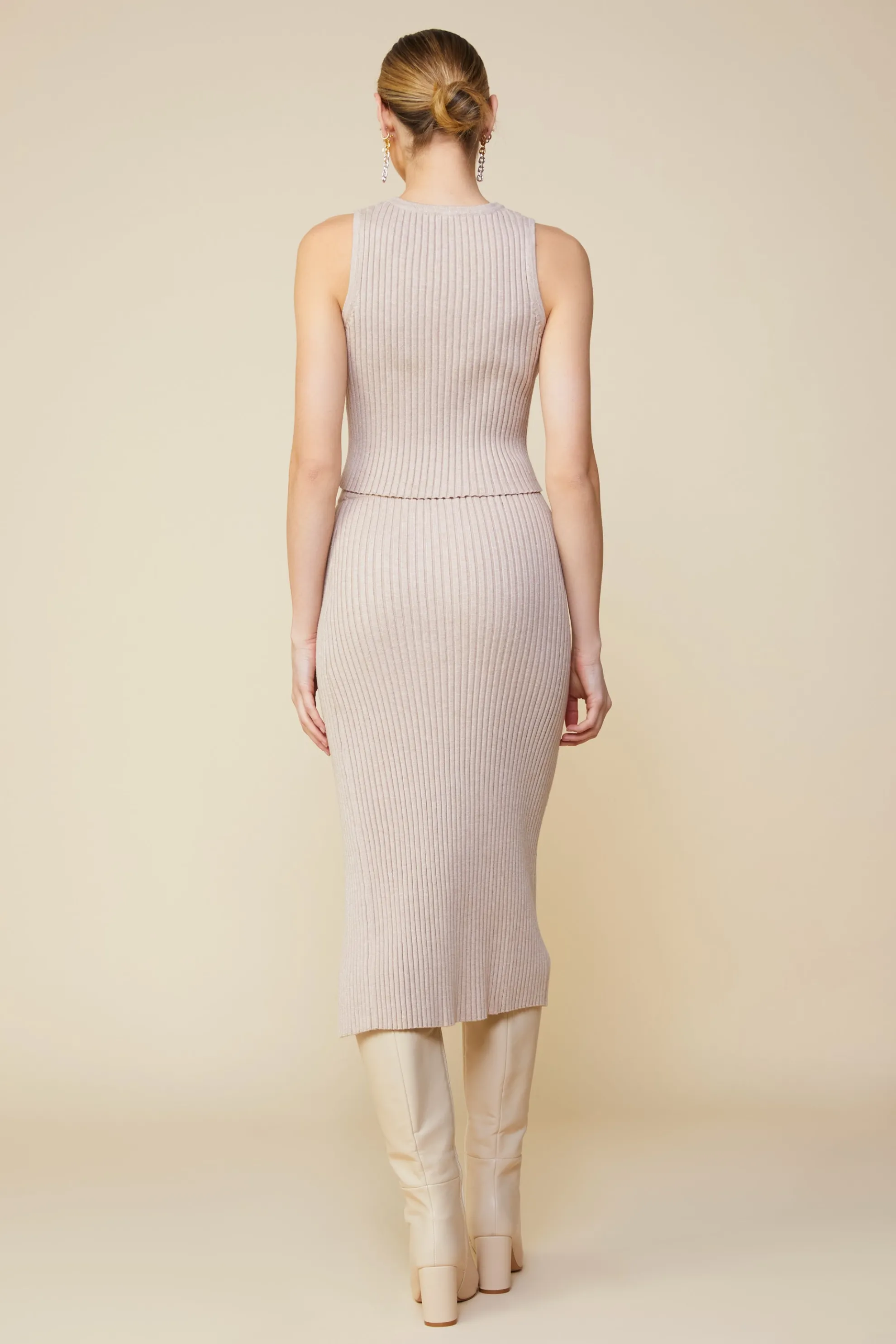 Ribbed Knit Side Slit Skirt