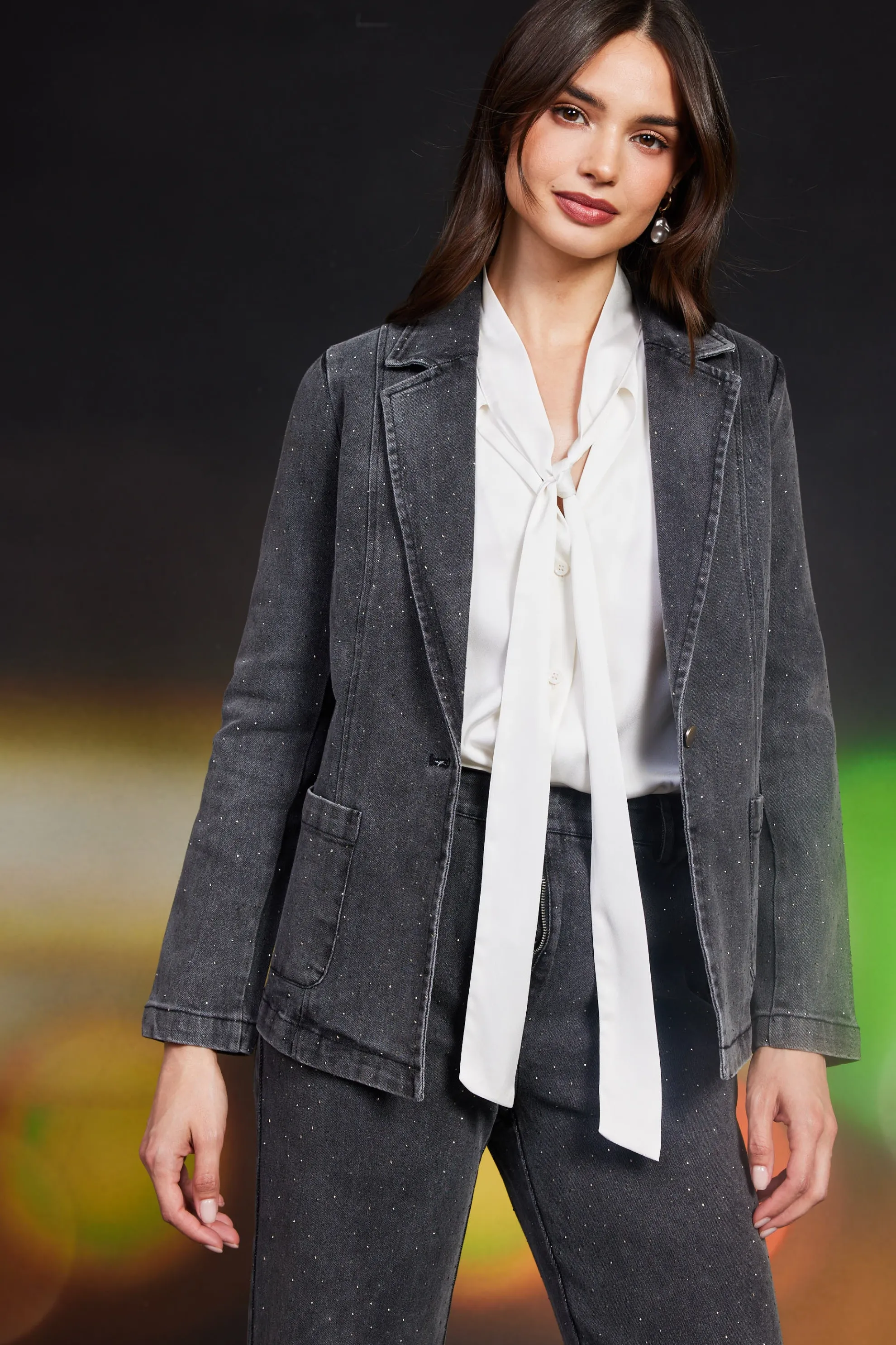Lydia Rhinestone Denim Blazer