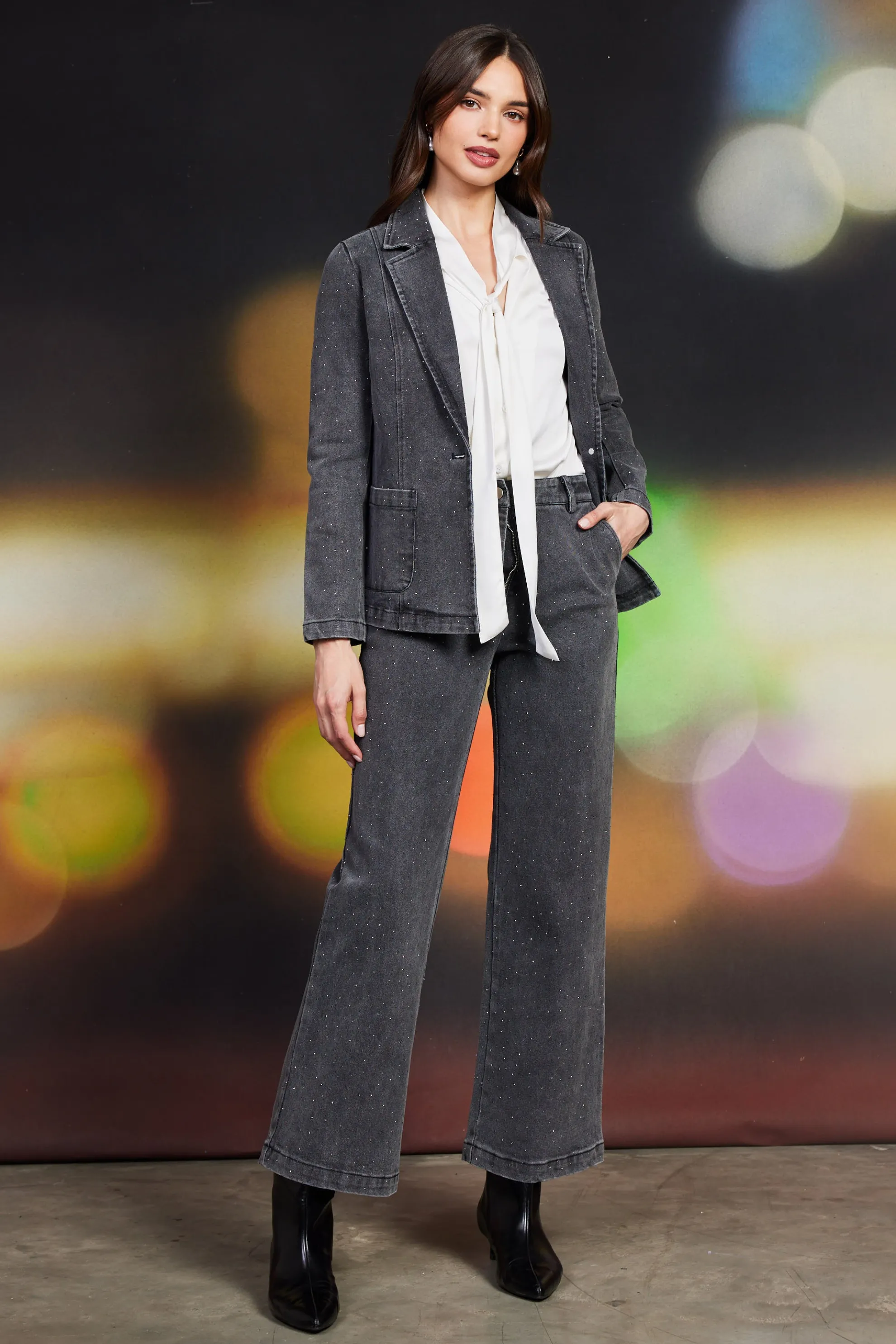 Lydia Rhinestone Denim Blazer