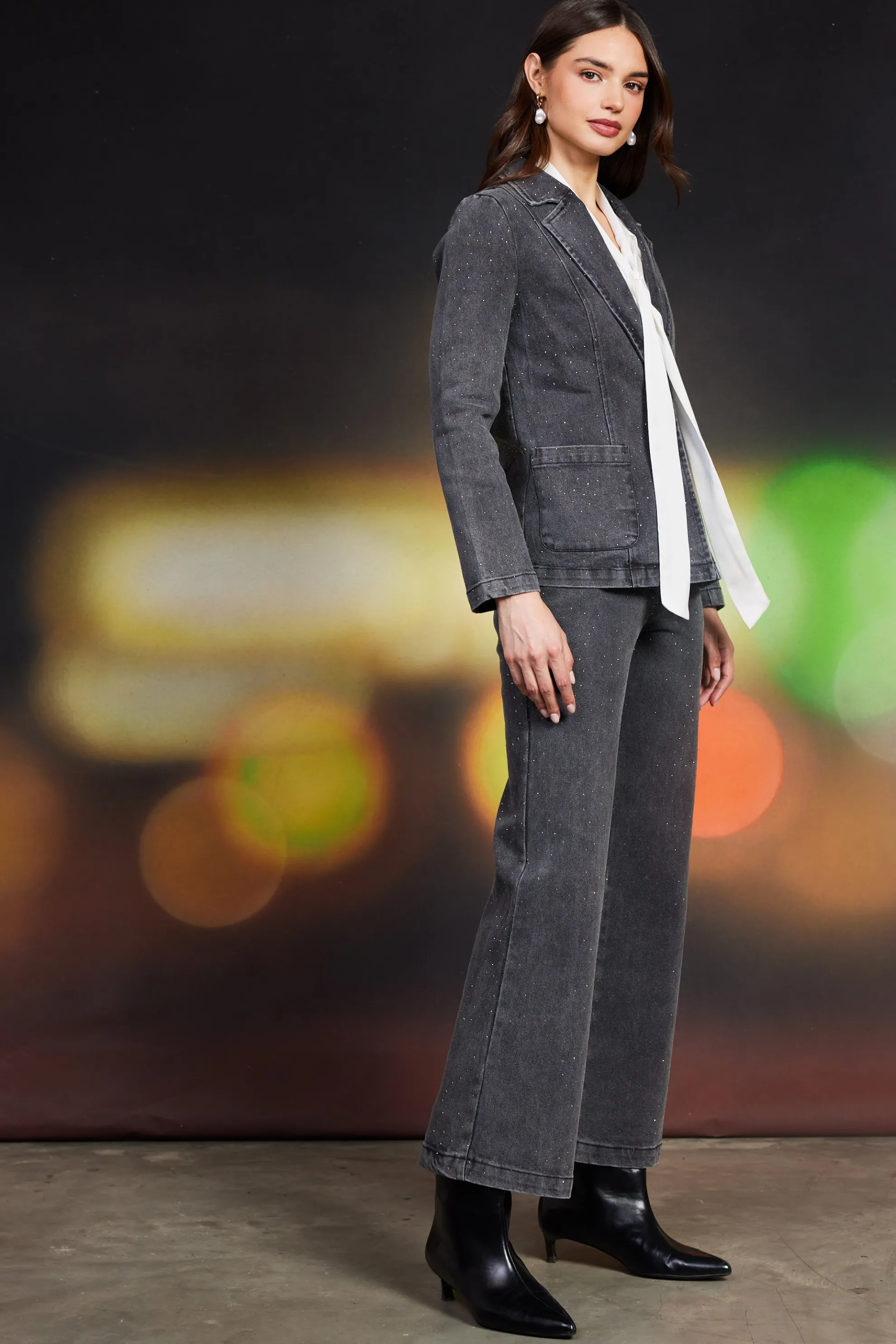 Lydia Rhinestone Denim Blazer