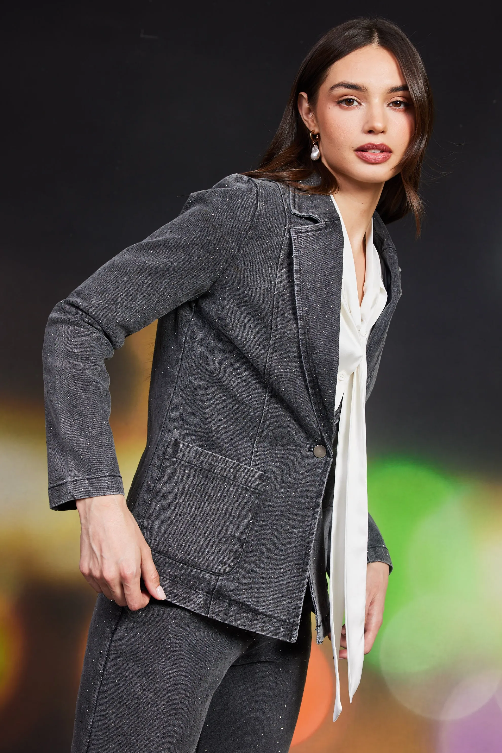 Lydia Rhinestone Denim Blazer