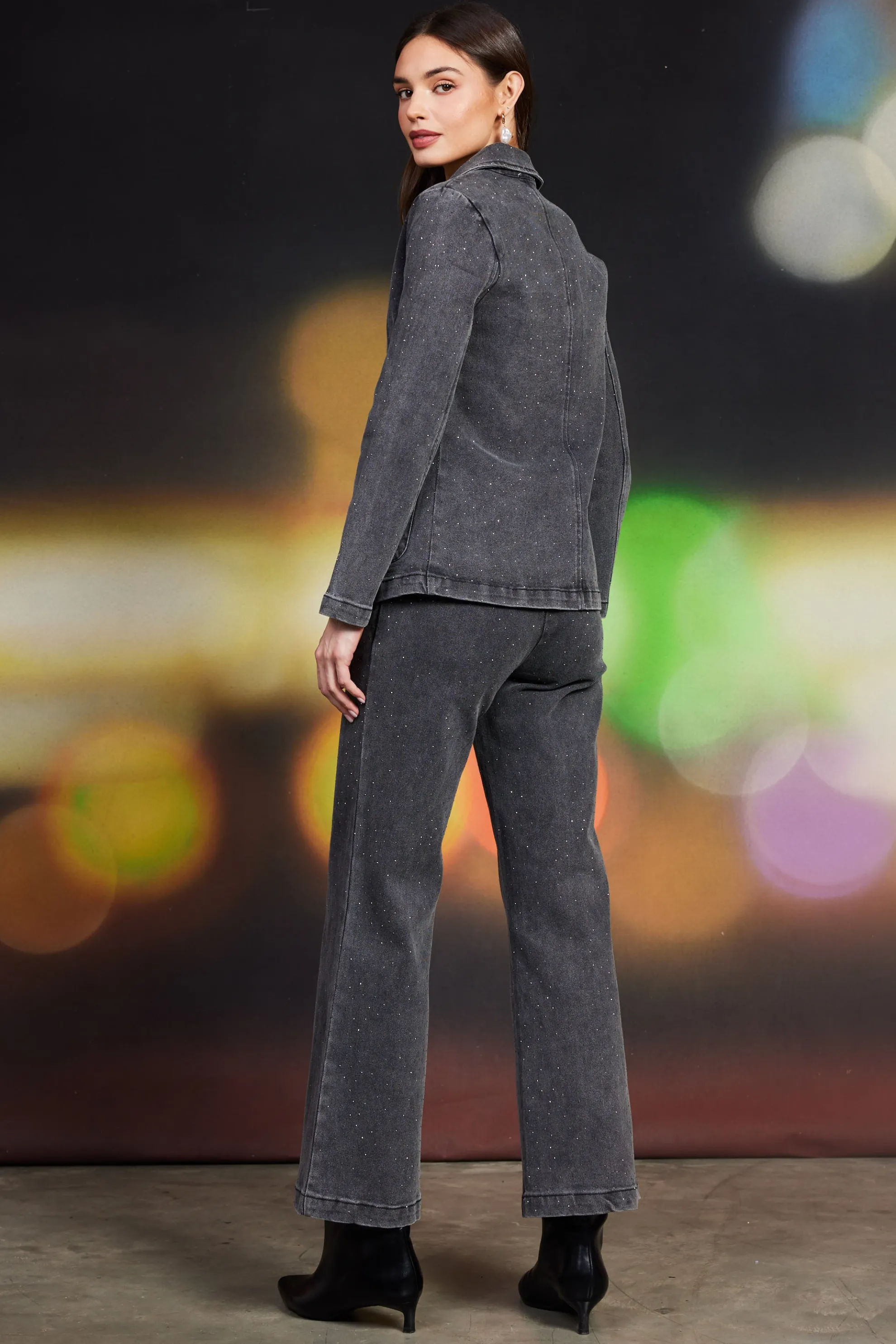 Lydia Rhinestone Denim Blazer