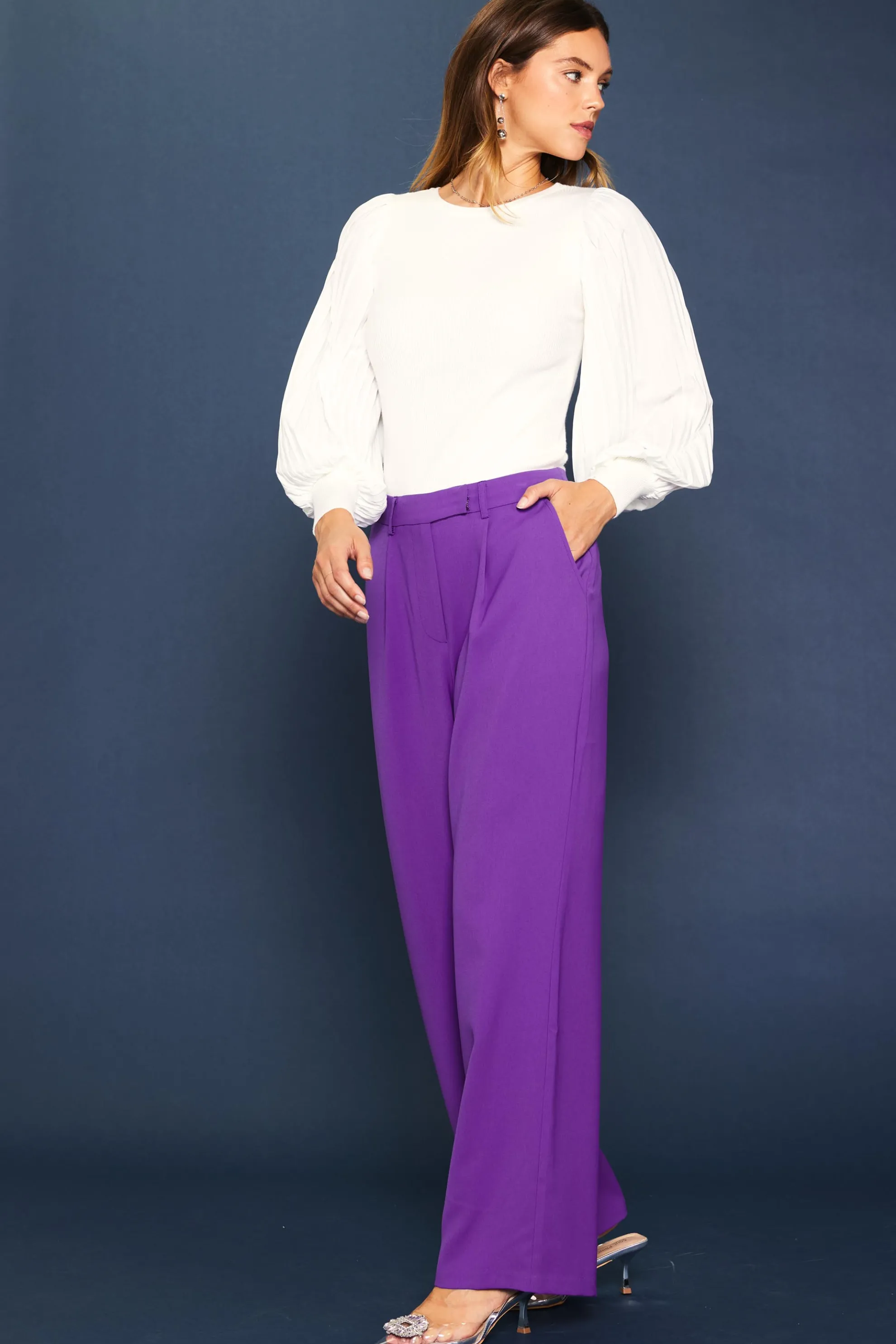 Pintuck Wide Leg Trousers