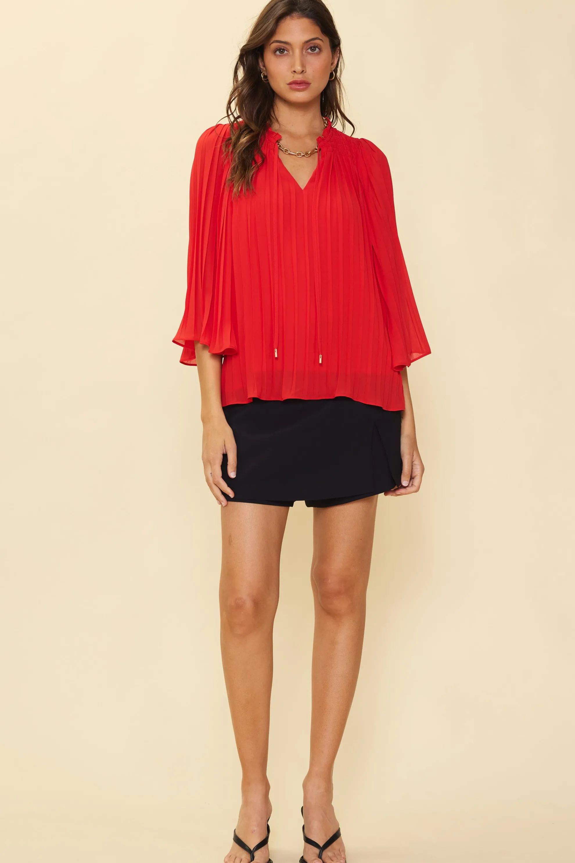Pleated Ruffled Trim Top