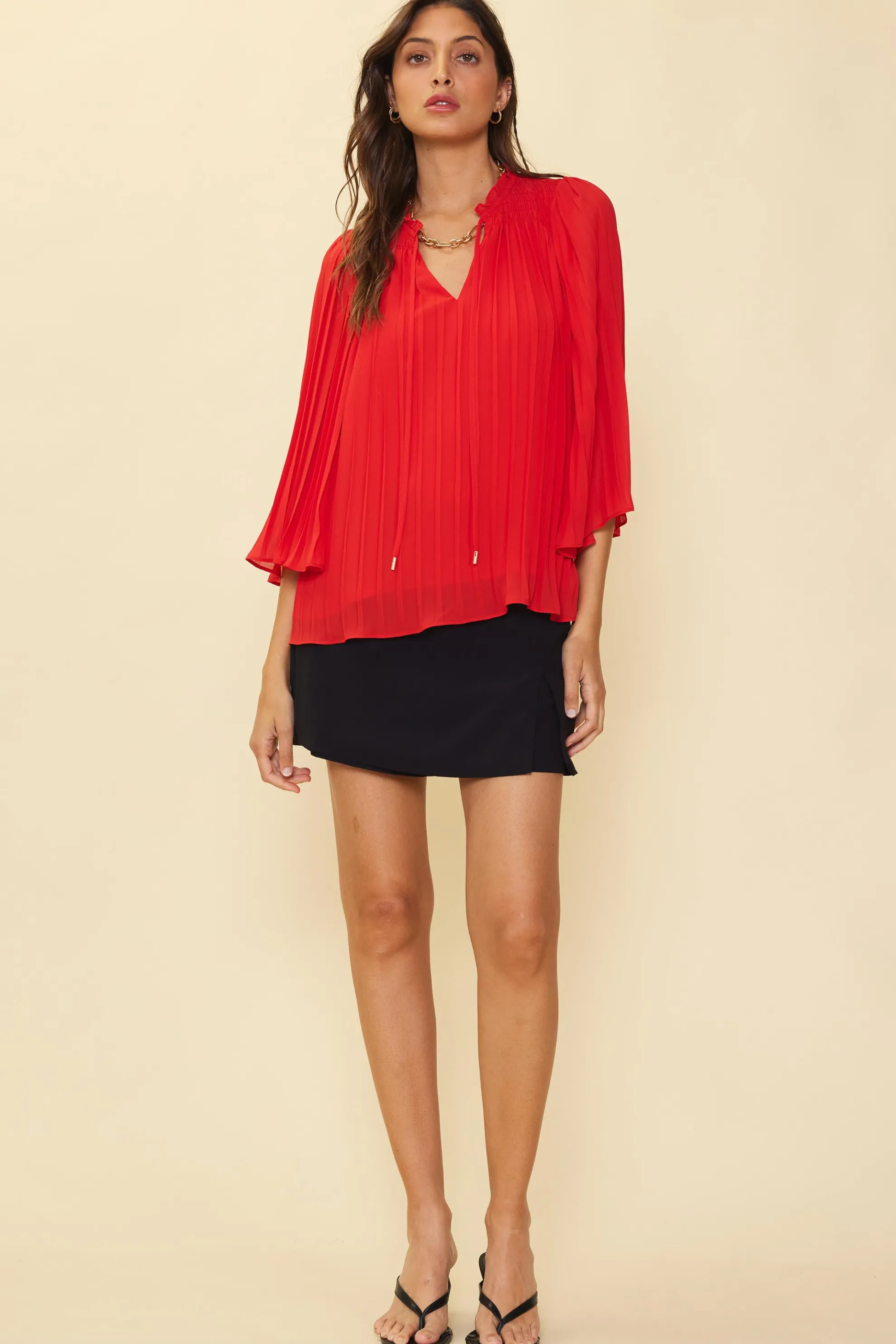 Pleated Ruffled Trim Top