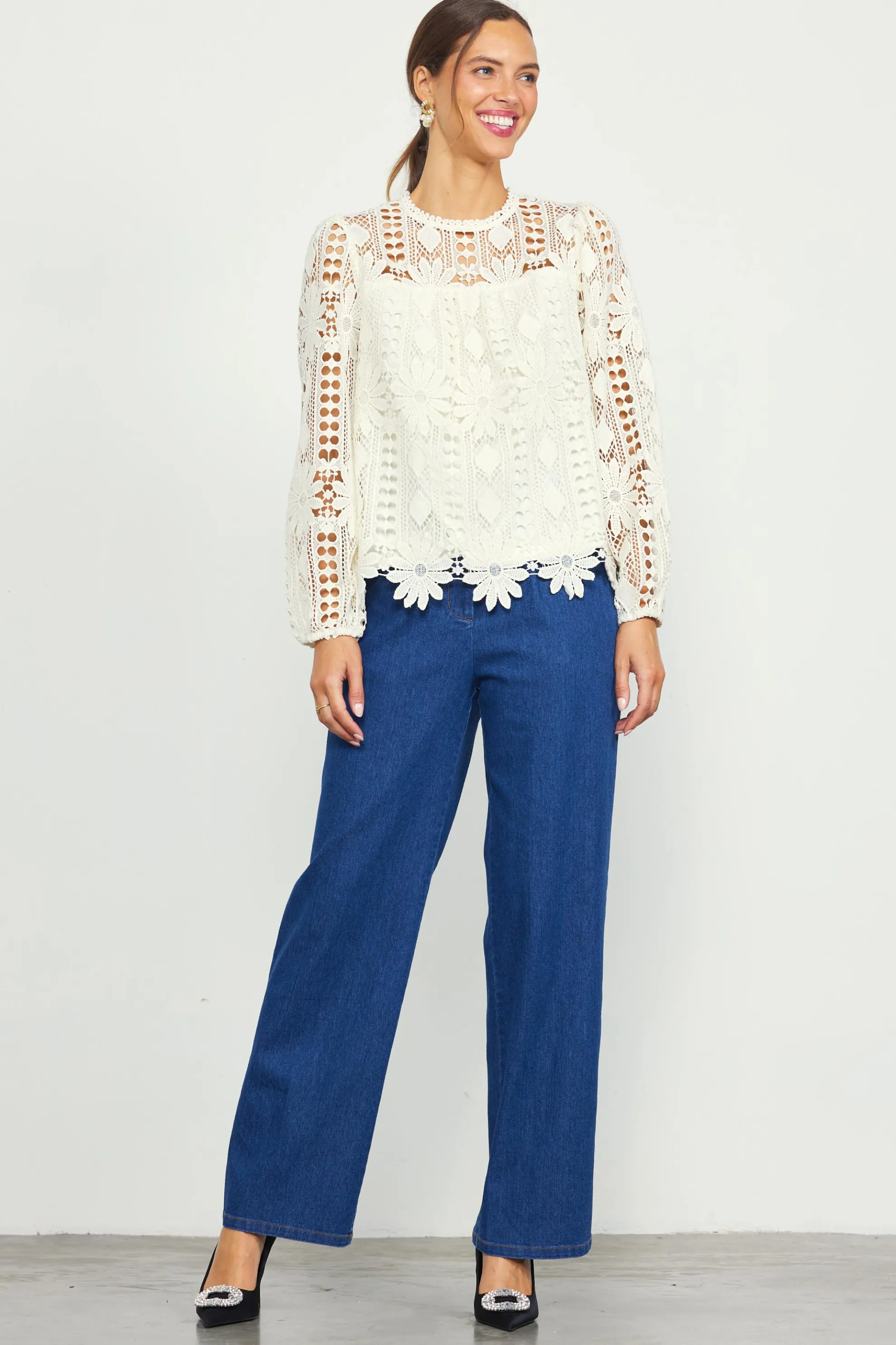 Eyelet Lace Longsleeve Blouse