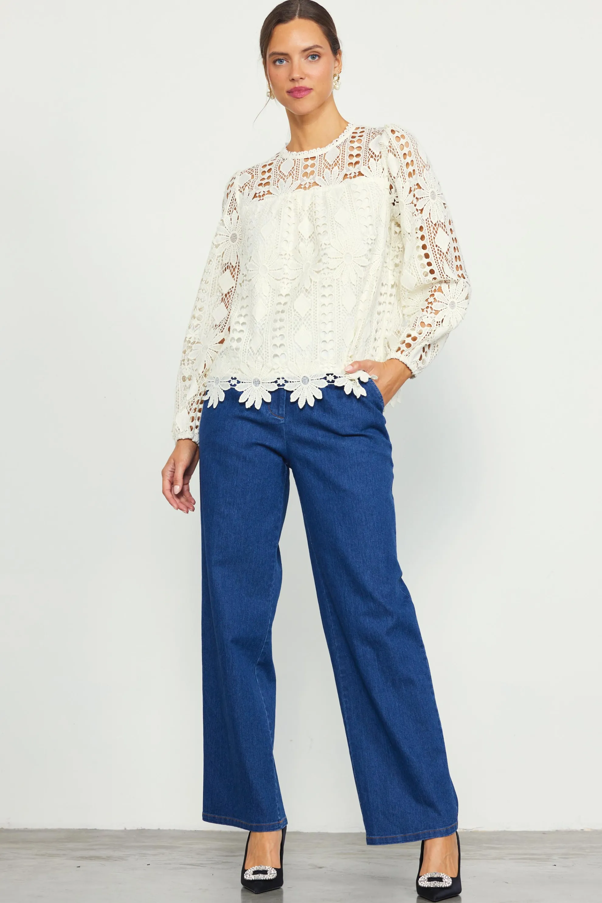 Eyelet Lace Longsleeve Blouse