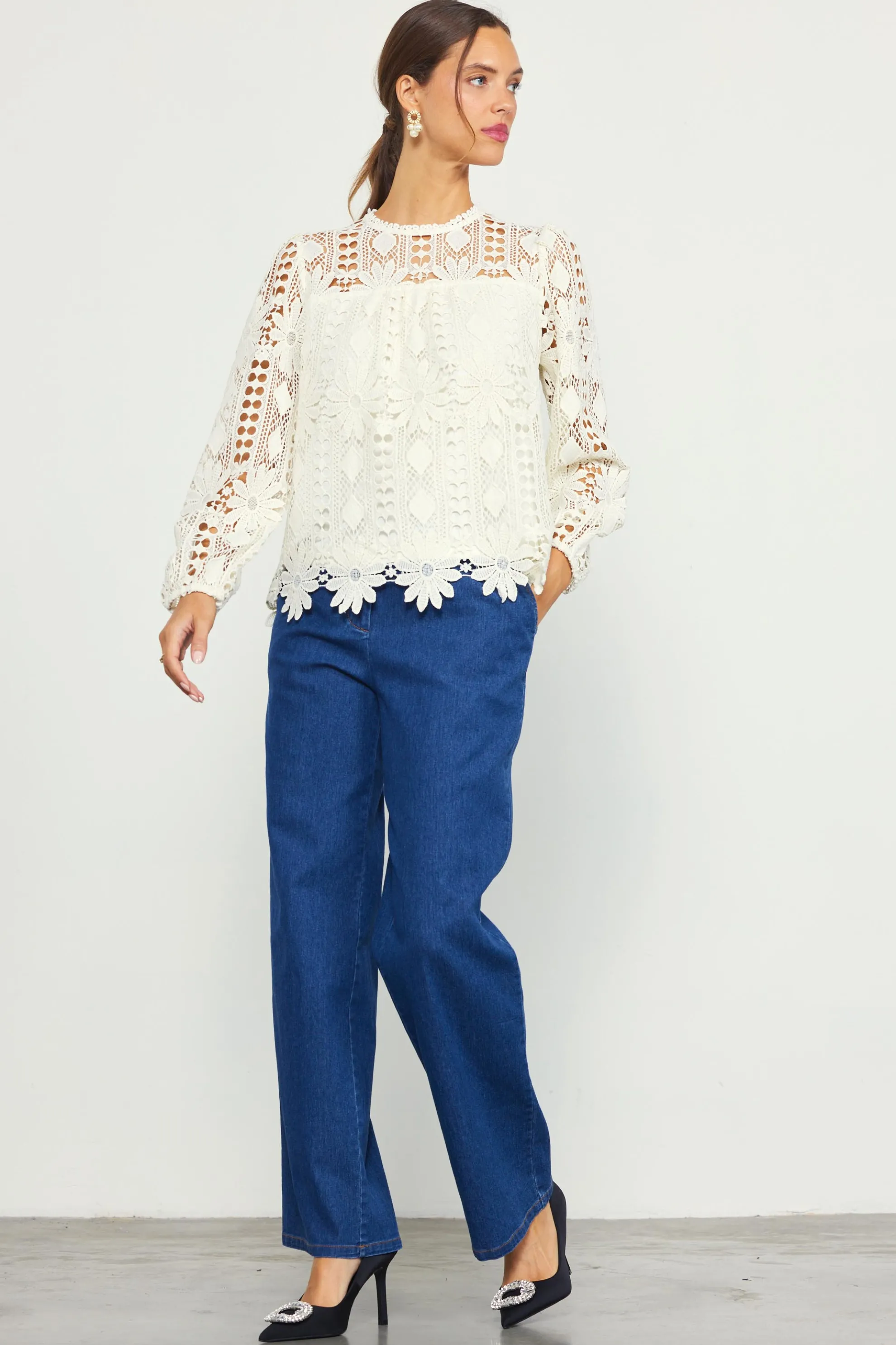 Eyelet Lace Longsleeve Blouse