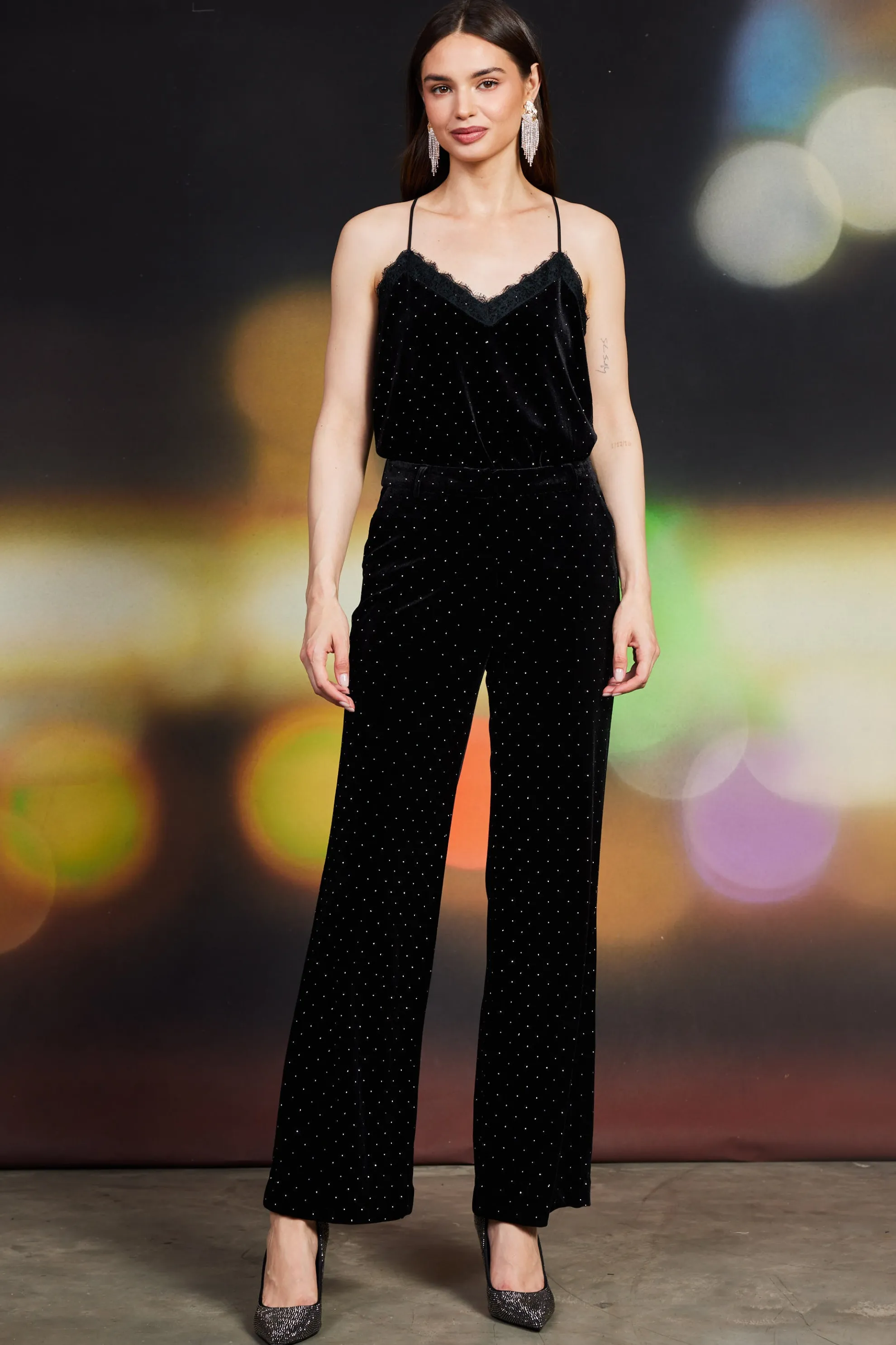 Rhinestone Velvet Flared Pants