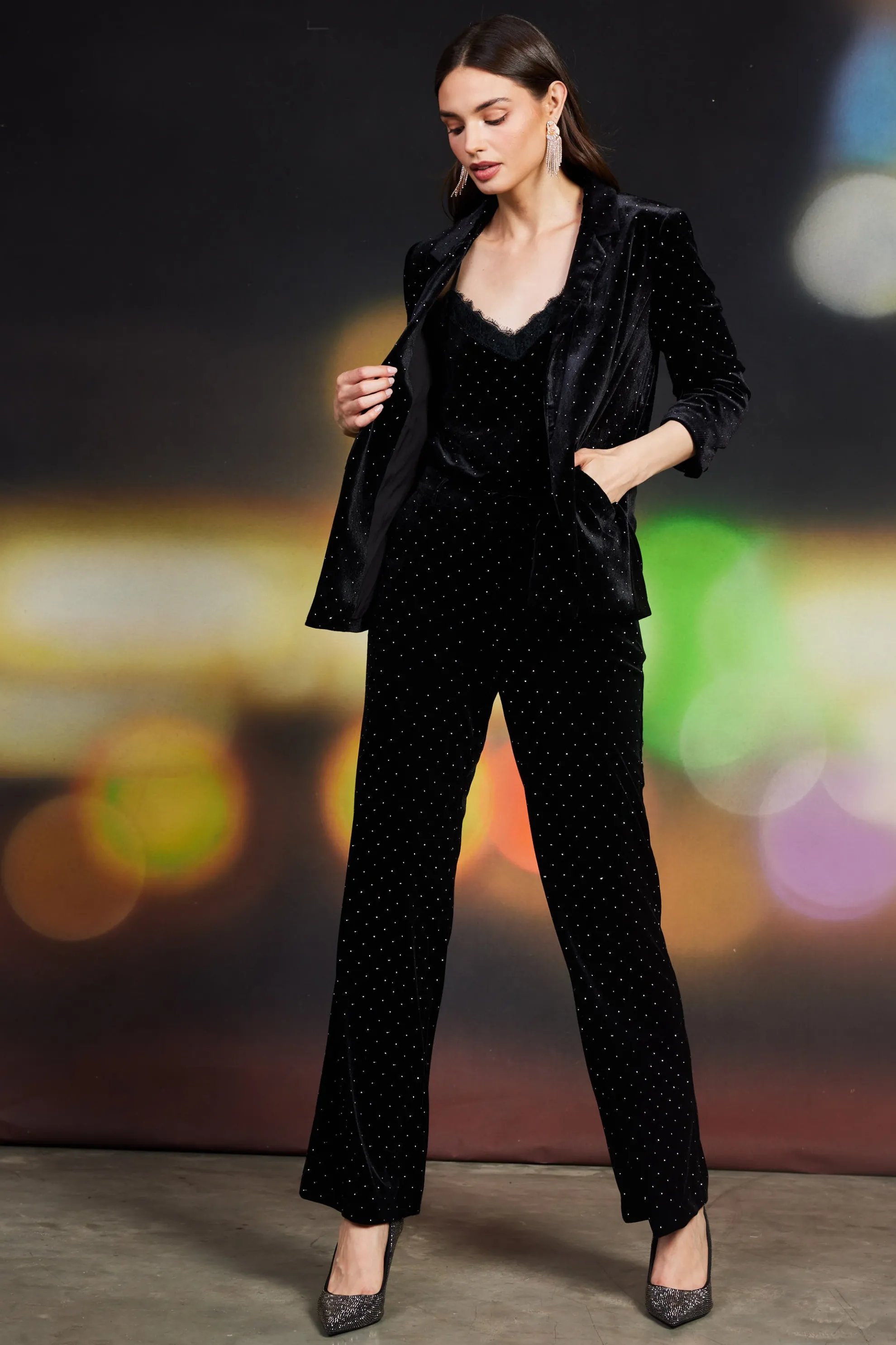 Rhinestone Velvet Flared Pants