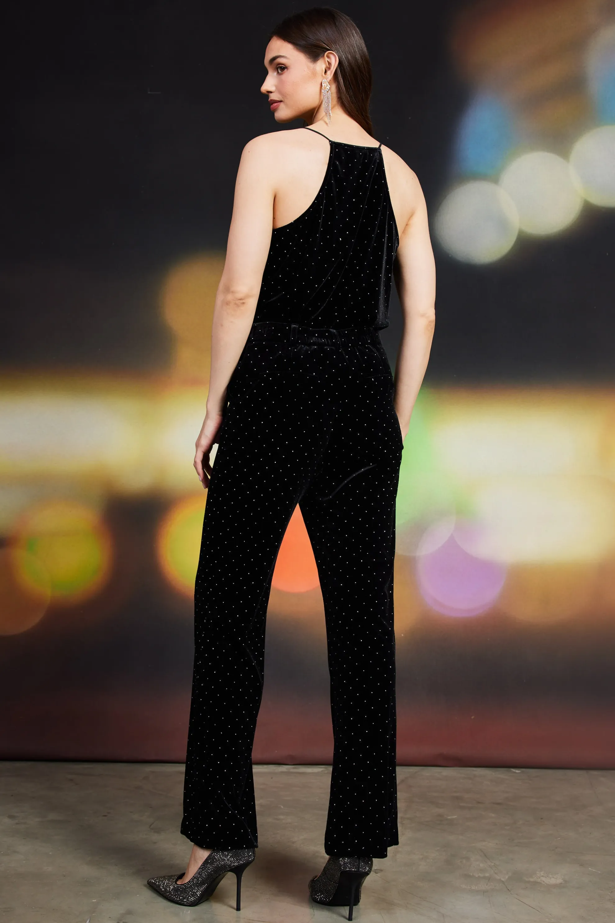 Rhinestone Velvet Flared Pants