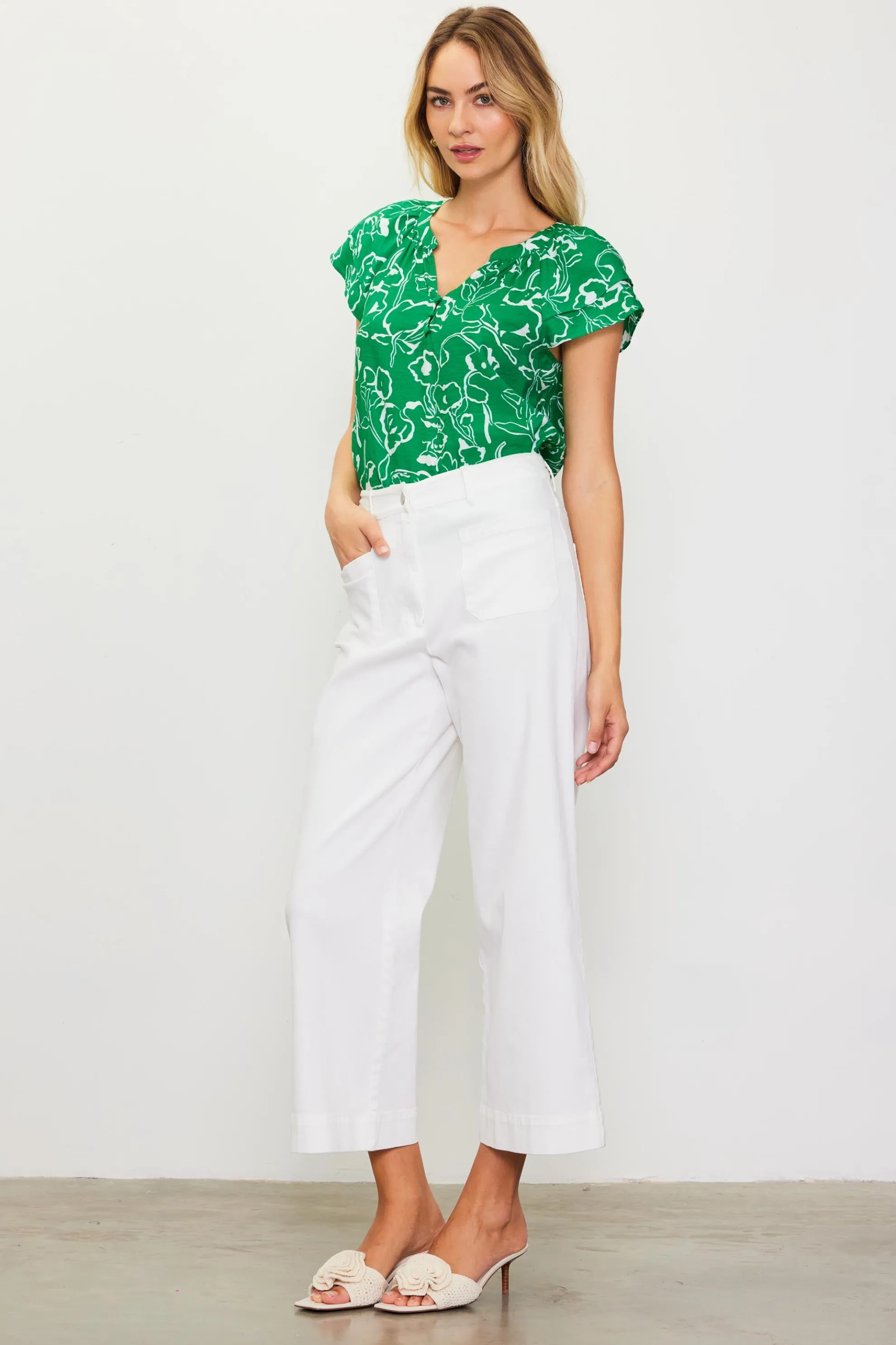 Washed Twill Wide Leg Pants