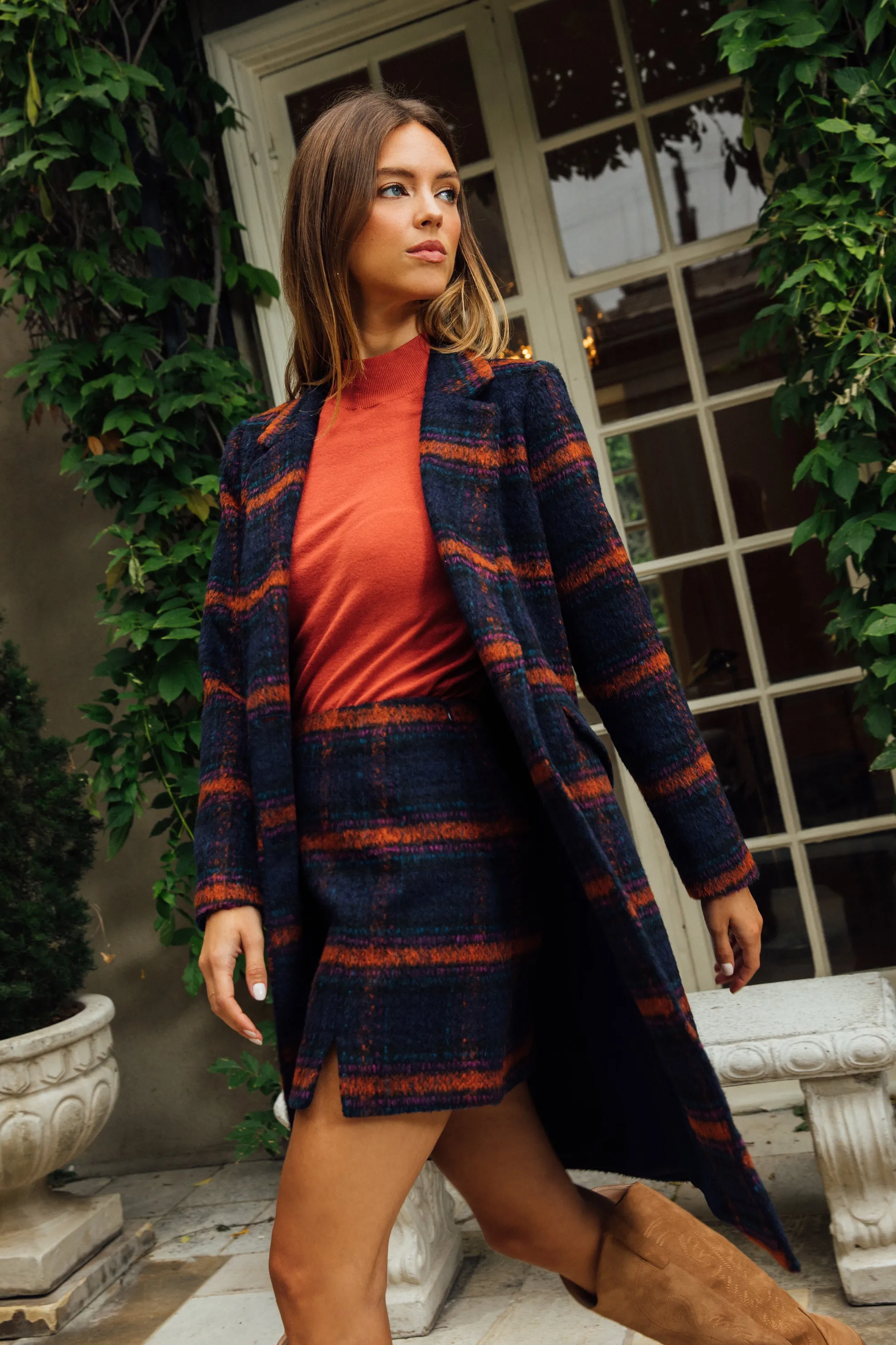 Double Breasted Plaid Coat