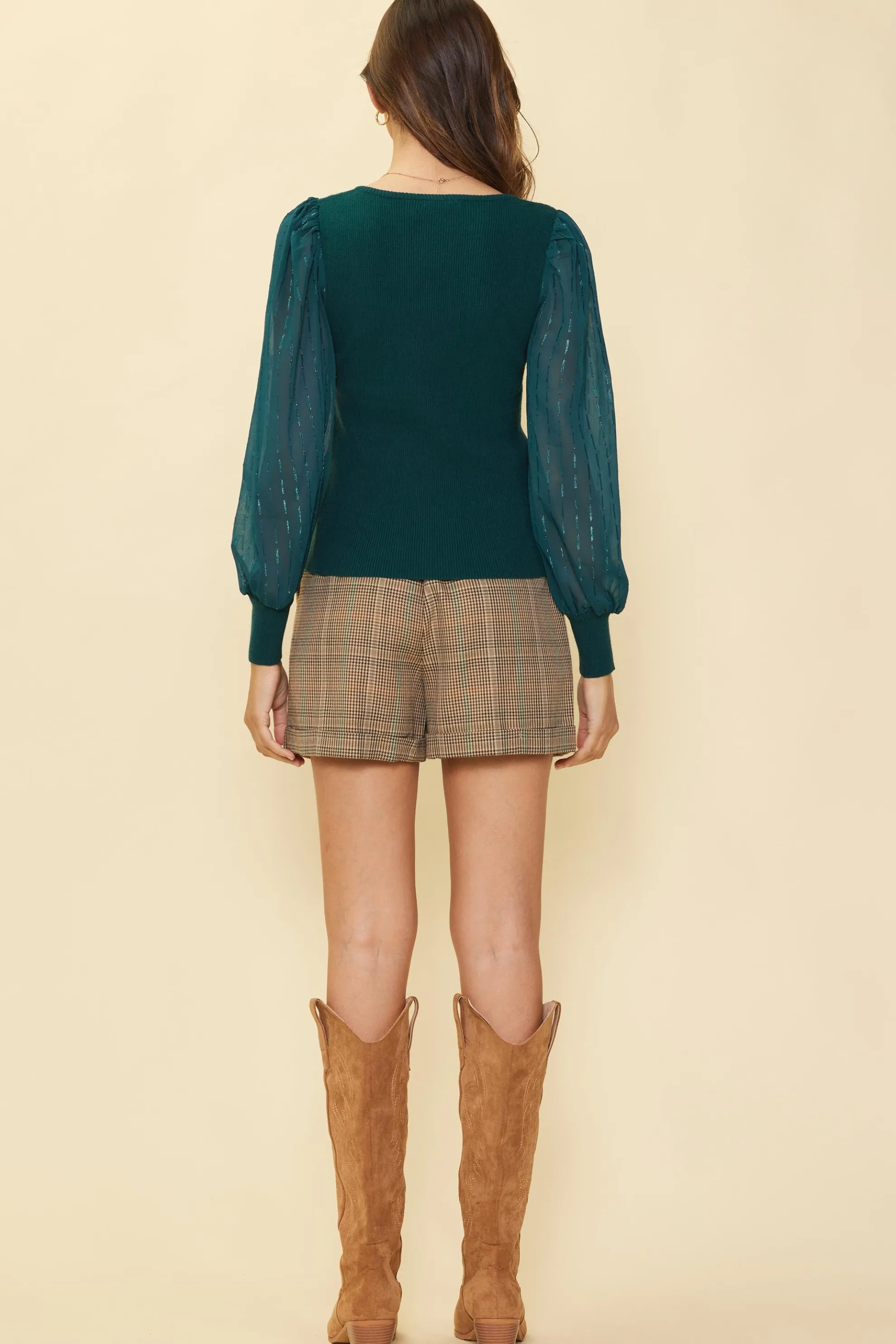 Mixed Media Contrast Knit Top