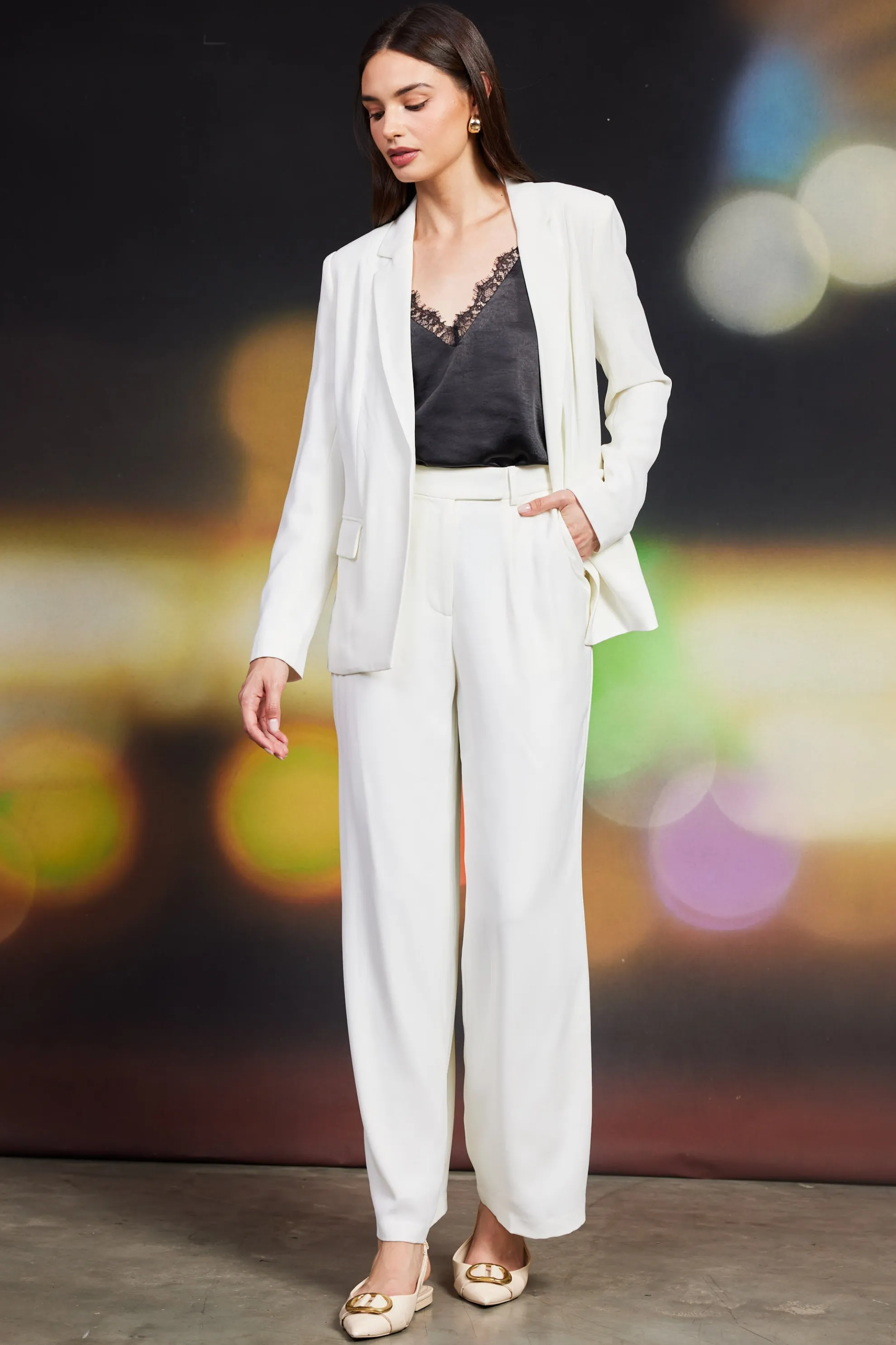 Pintuck Wide Leg Trousers