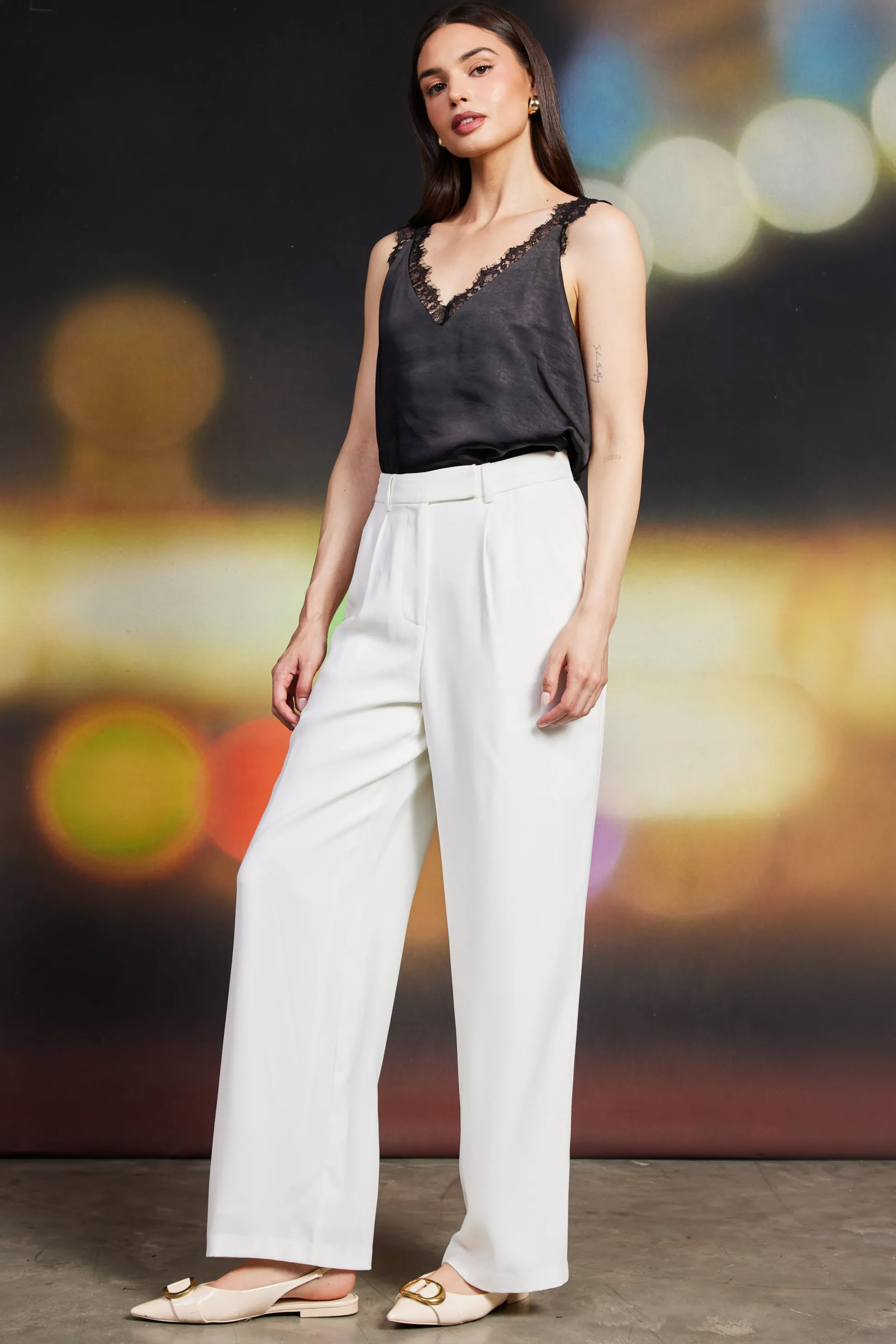 Pintuck Wide Leg Trousers
