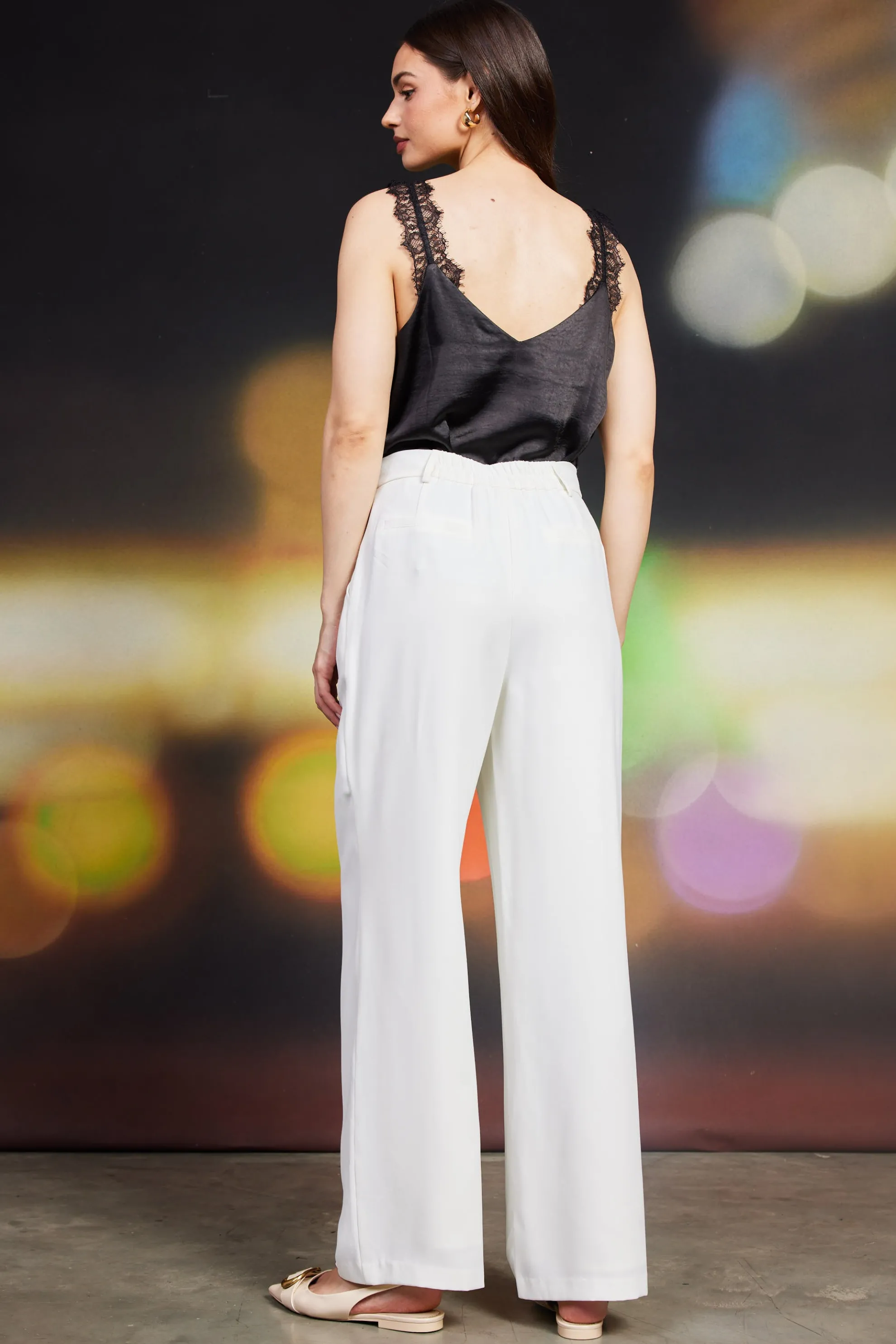 Pintuck Wide Leg Trousers