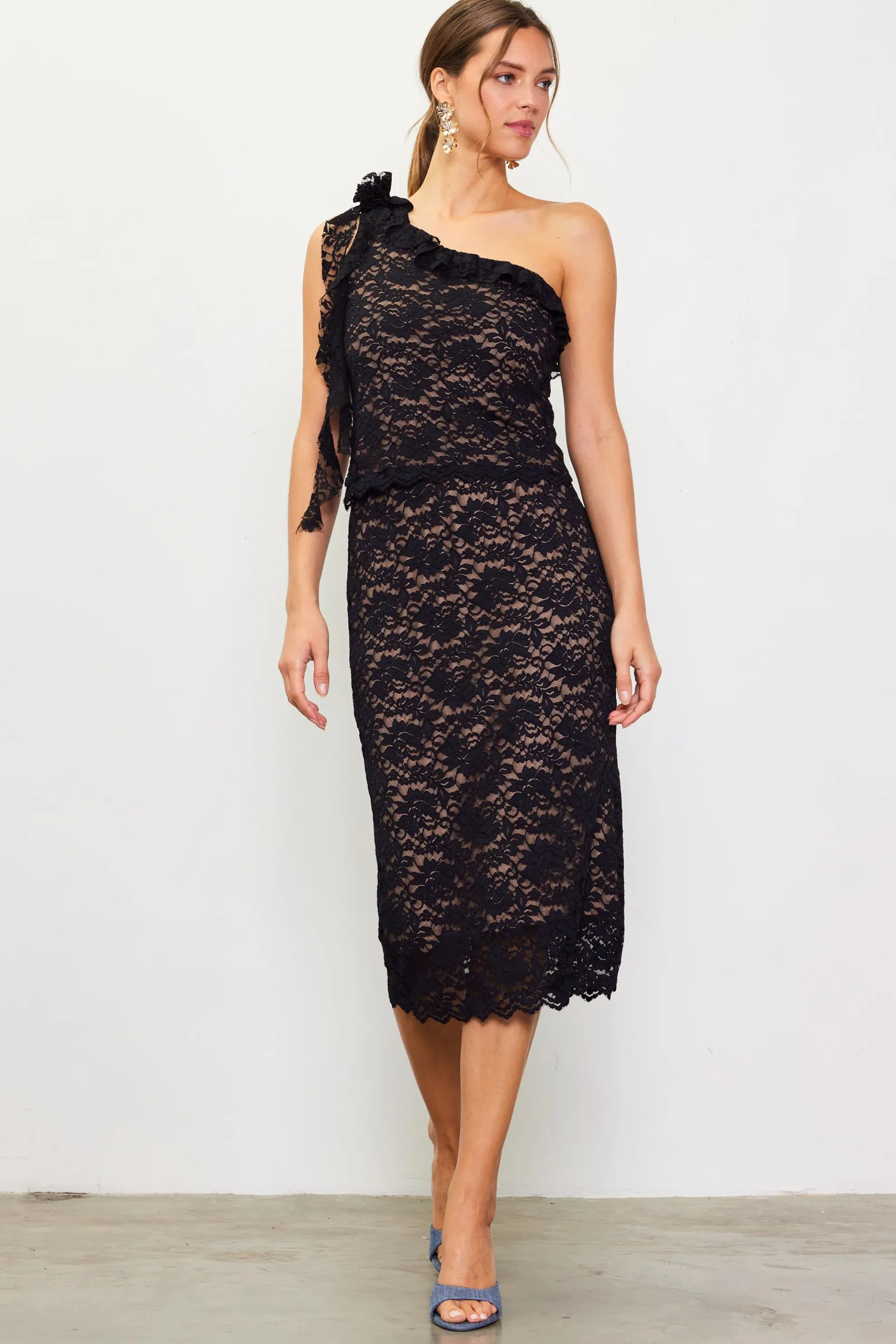 High Waisted Lace Midi Skirt