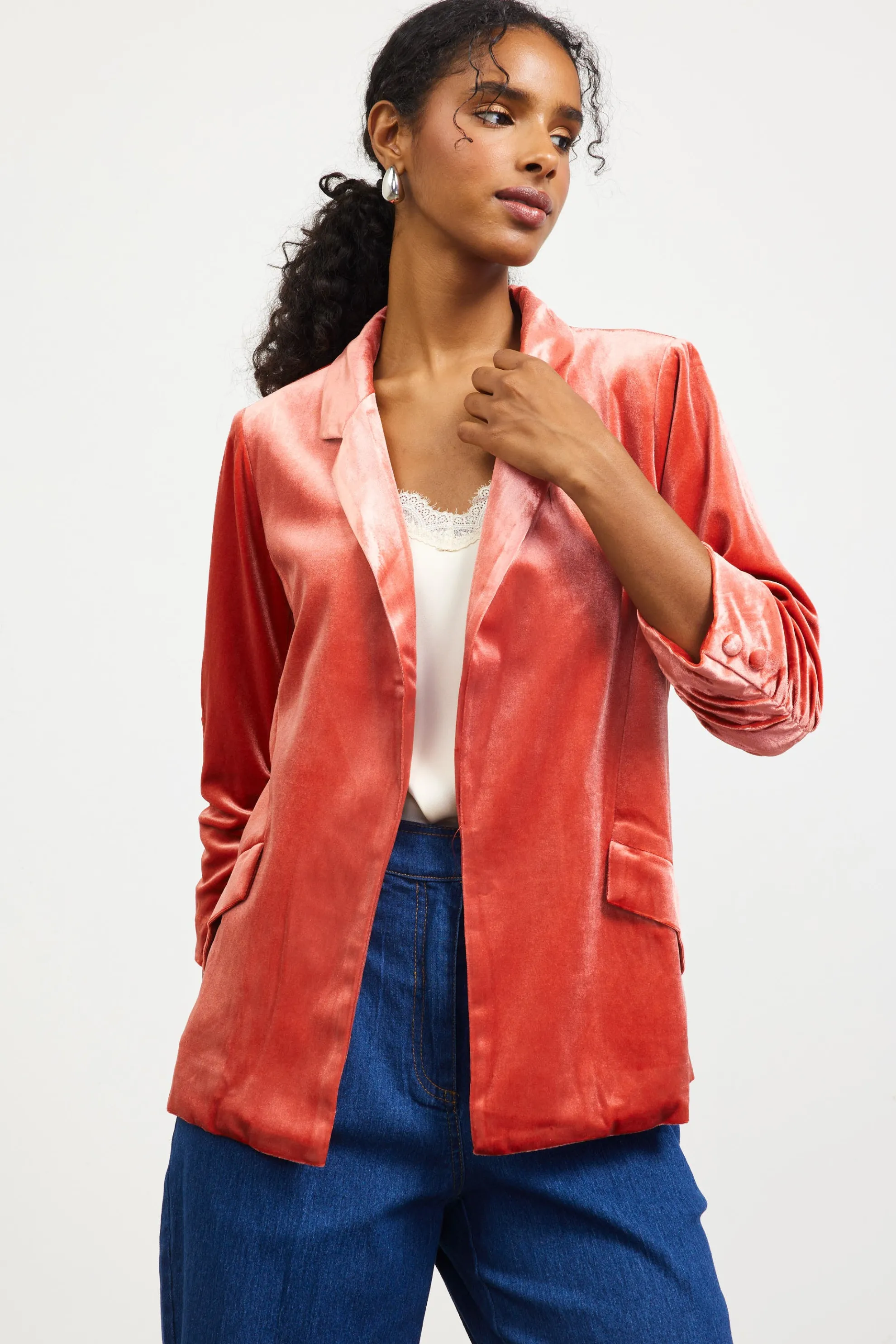 Ruched Velvet Blazer