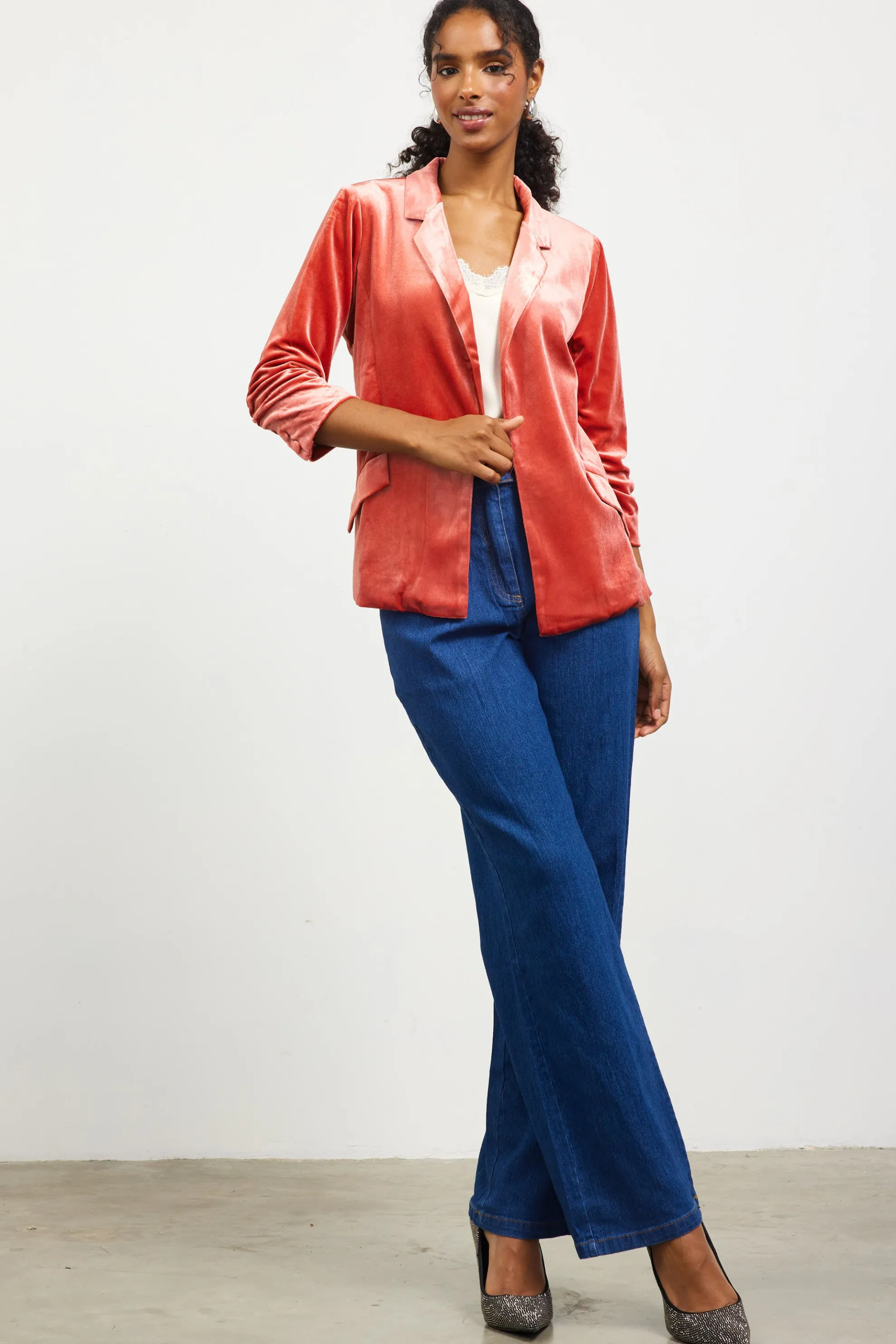 Ruched Velvet Blazer
