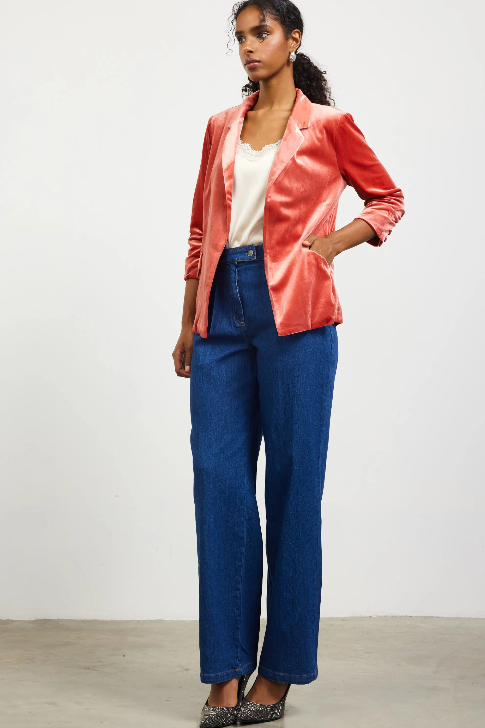 Ruched Velvet Blazer