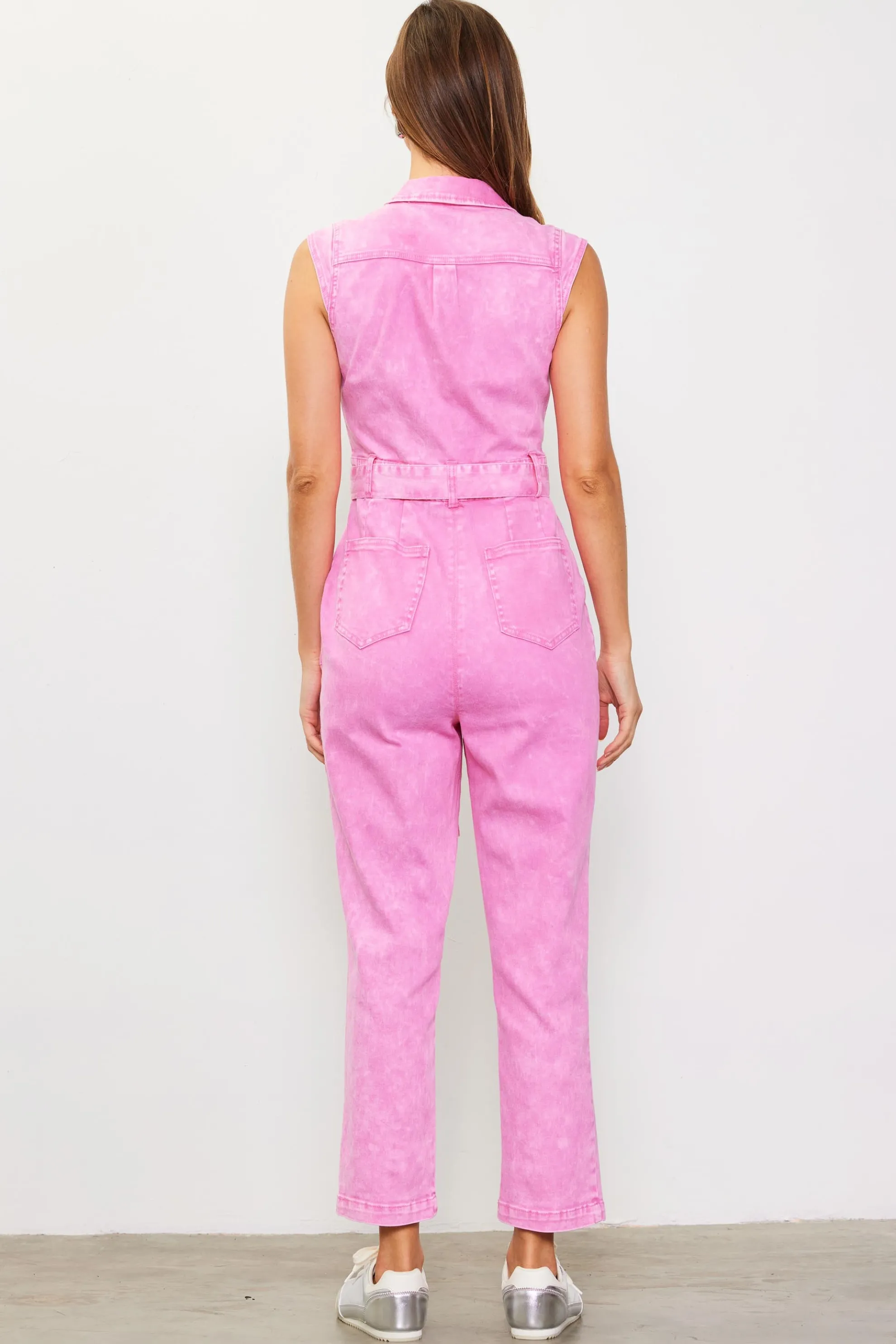 Sleeveless Washed Denim Jumpsuit