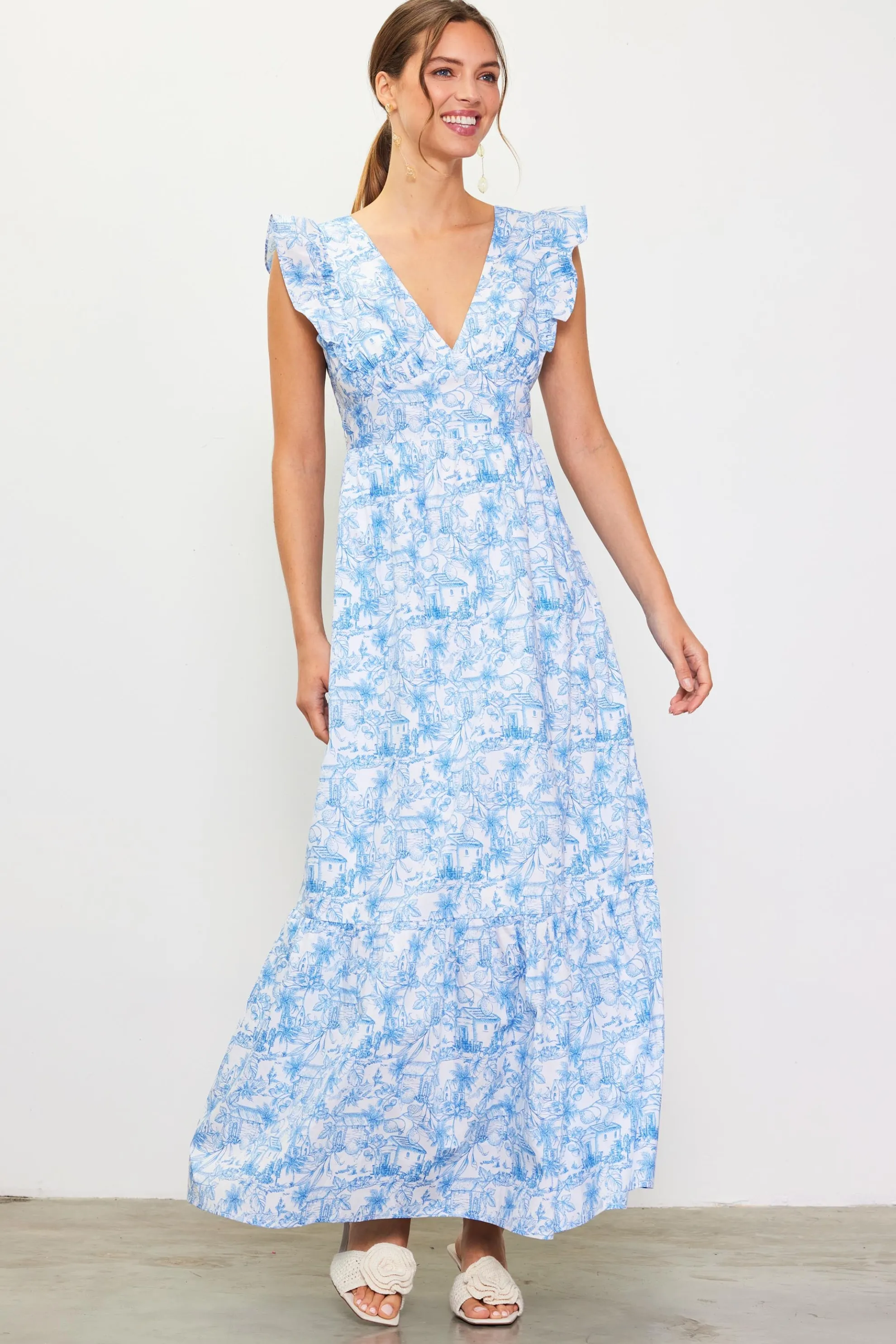 Daphne Floral Print Ruffled Maxi Dress